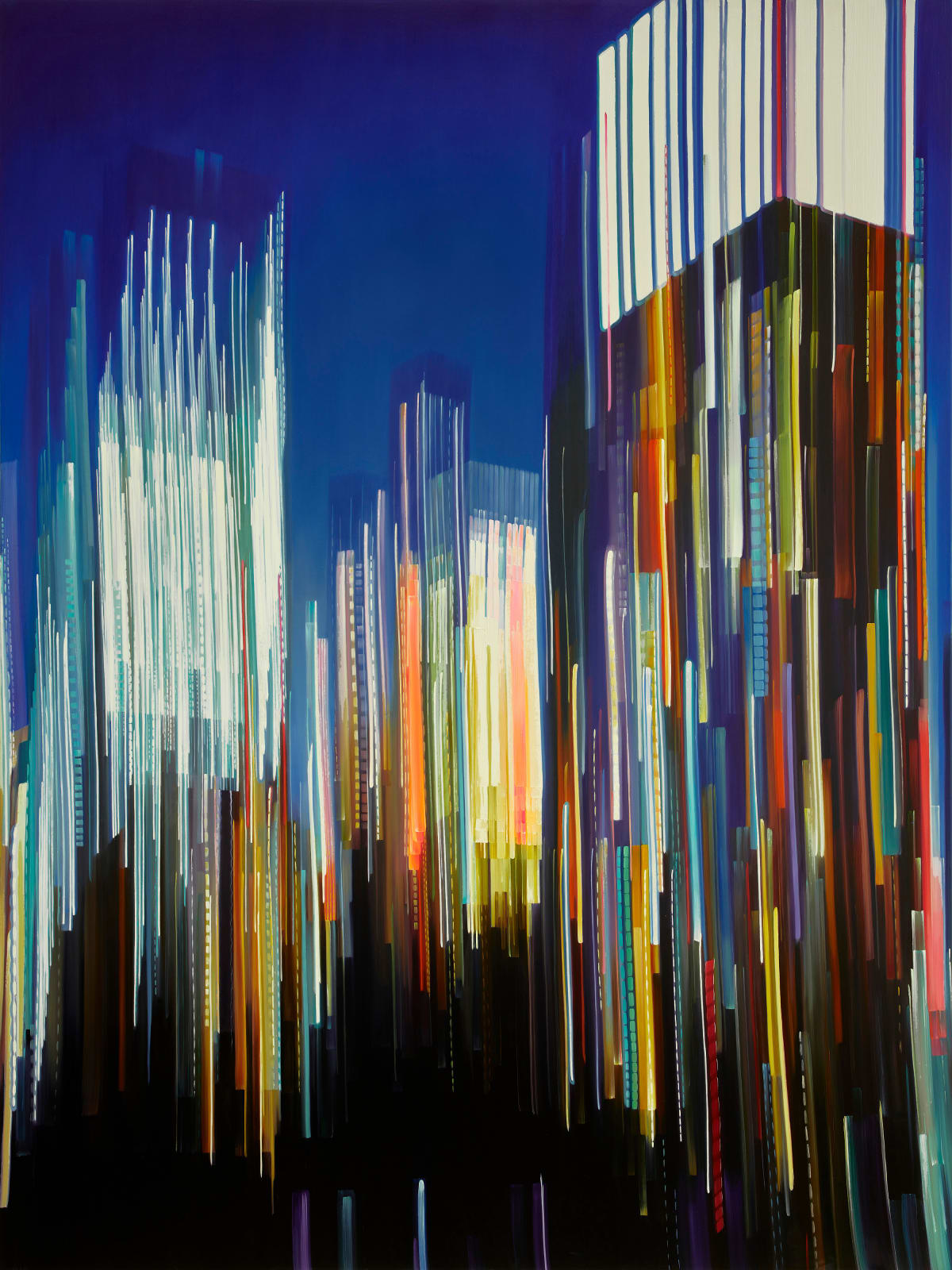 Oil painting of city at night on linen