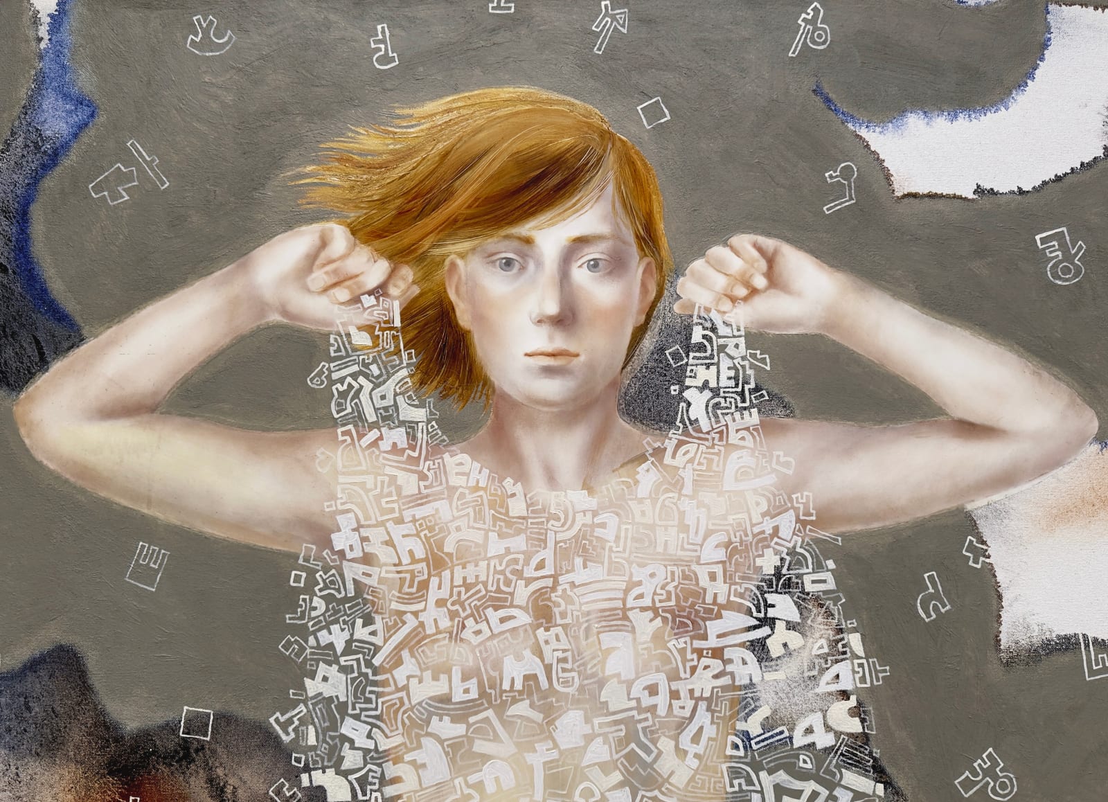 Painting of woman with abstract white dress