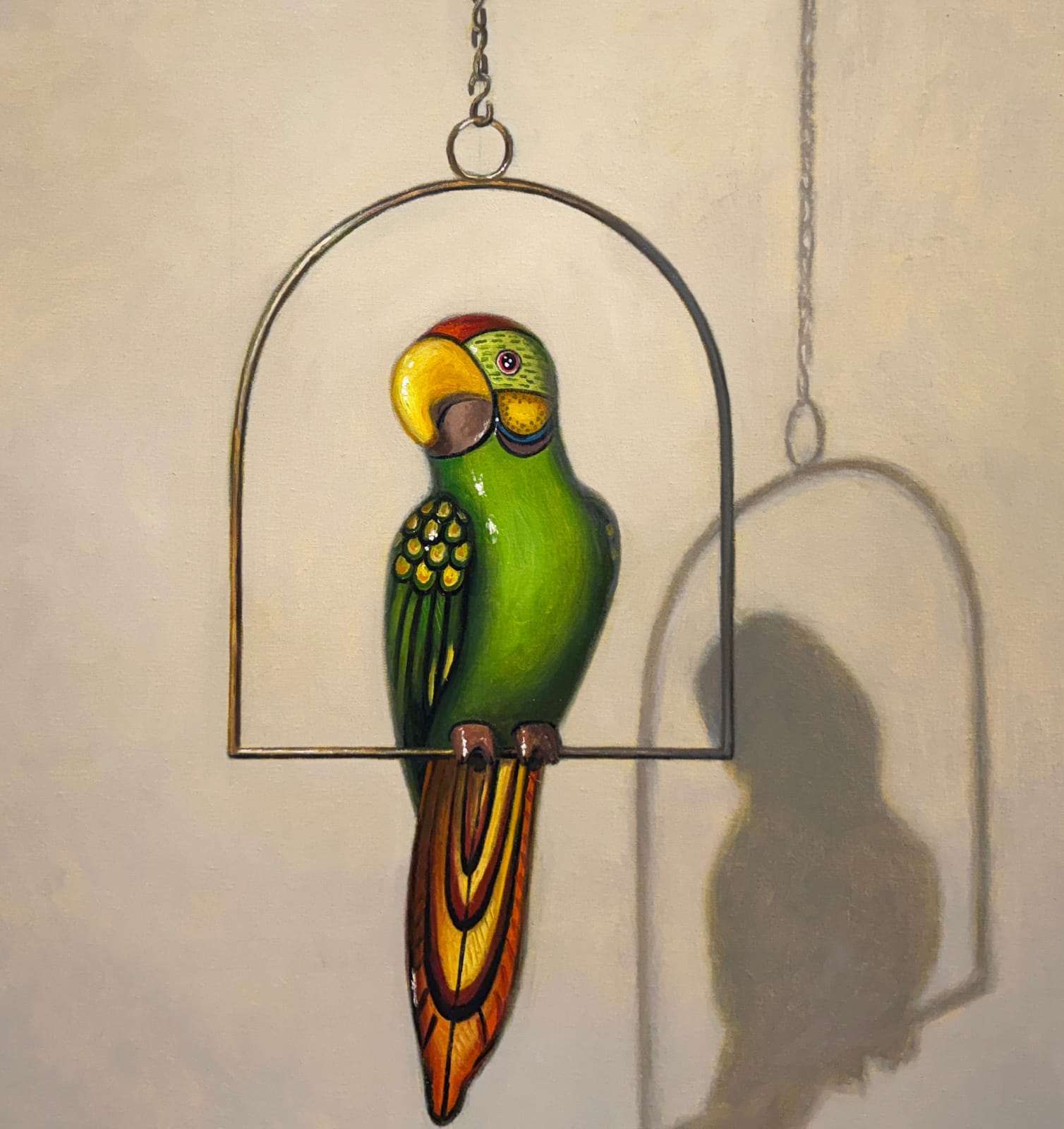 Painting of toy birds and cats