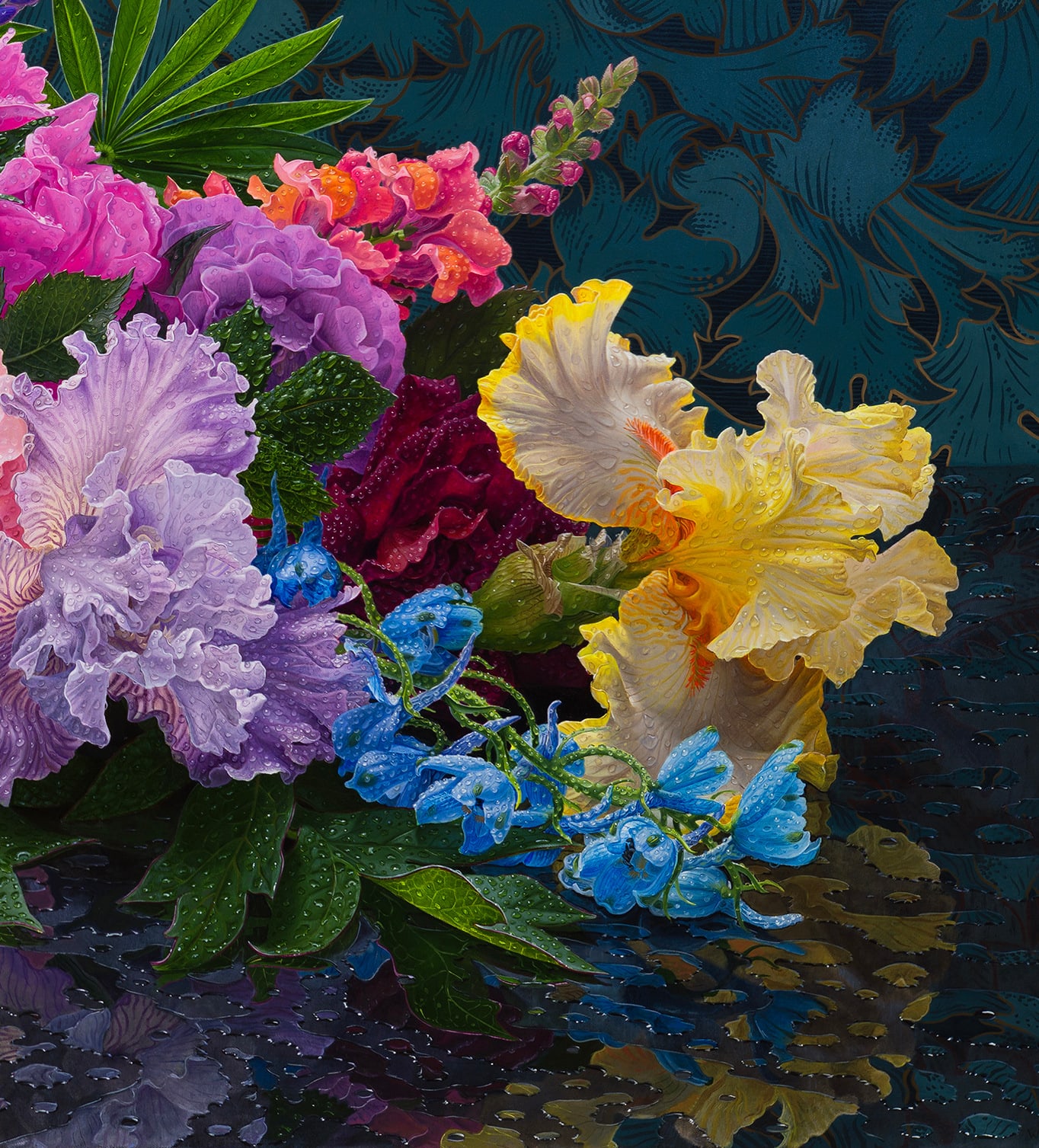 Painting of flowers spilling out of a vase