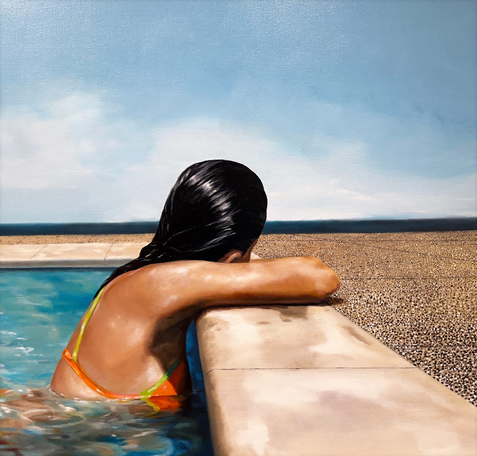 Painting of woman in a pool