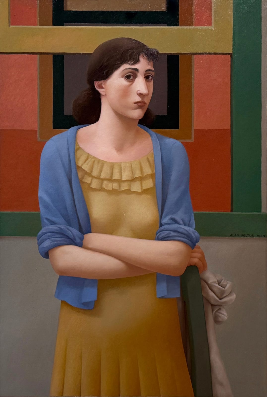 Painting of a woman with arms crossed