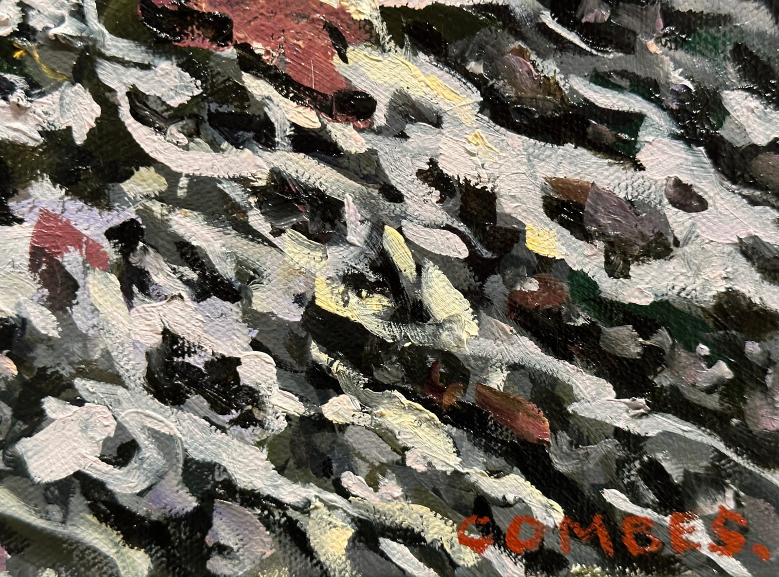 Painting of a rain puddle in the walkway of a park