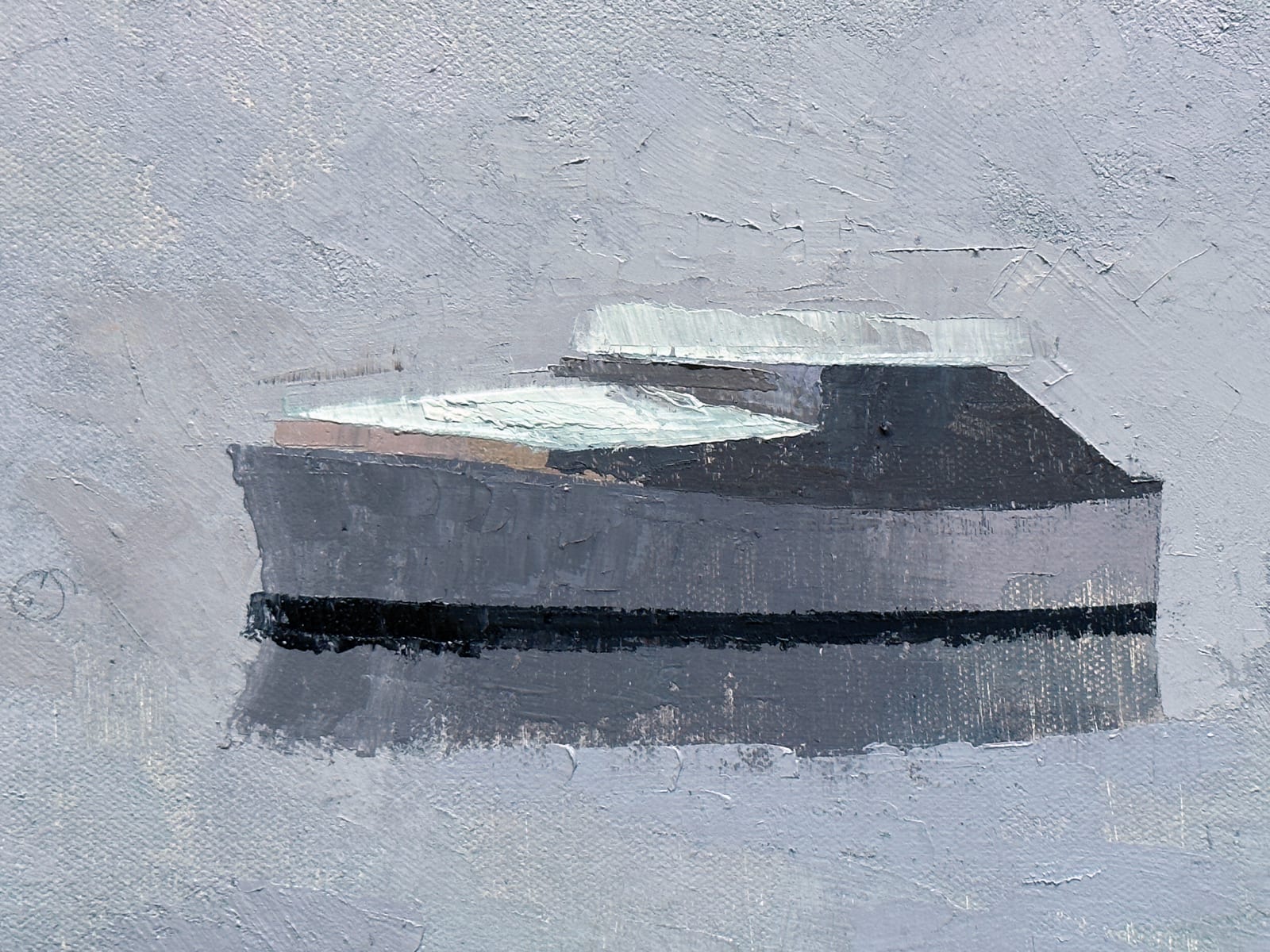 Painting of seven boats in the water