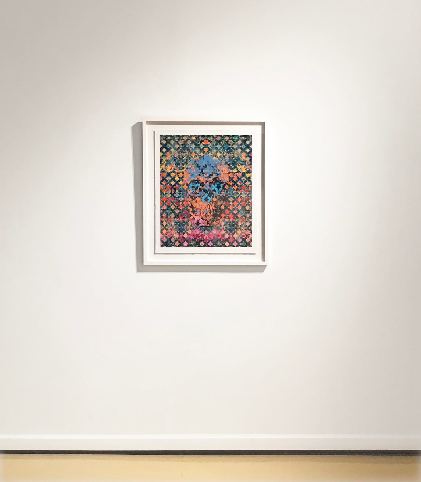 abstract print with skull image framed view