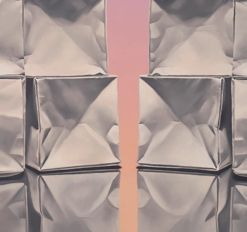 Two step structures with orange pink and purple background