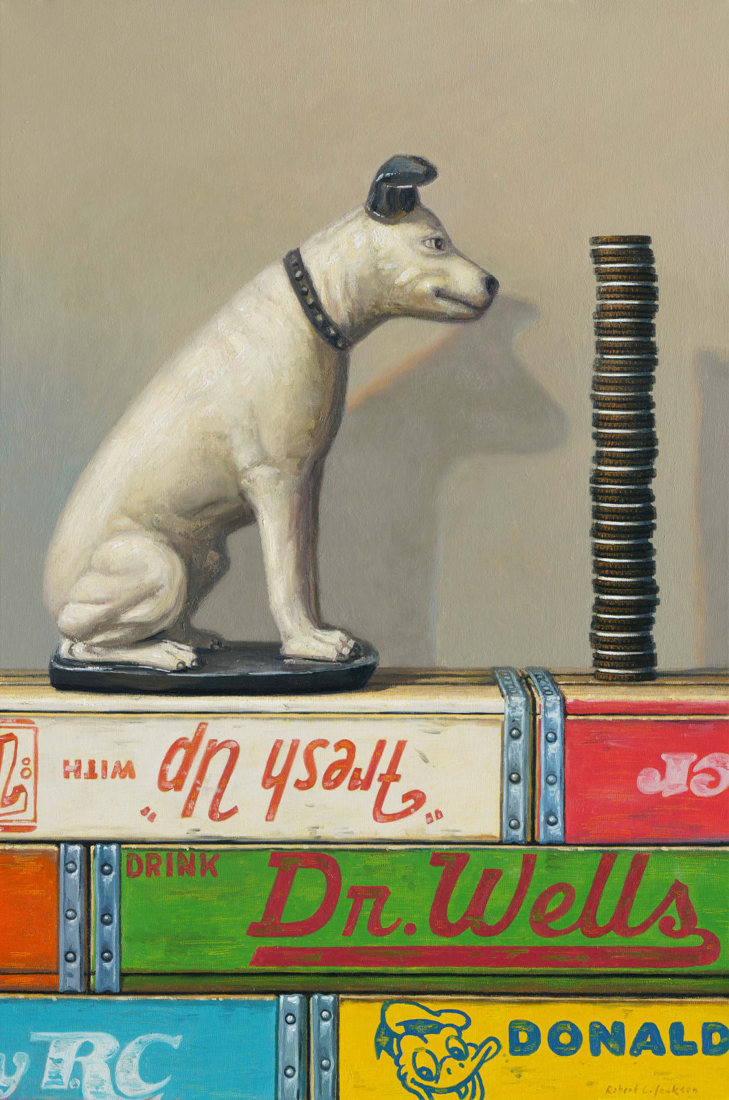Dog figurine staring at oreo tower