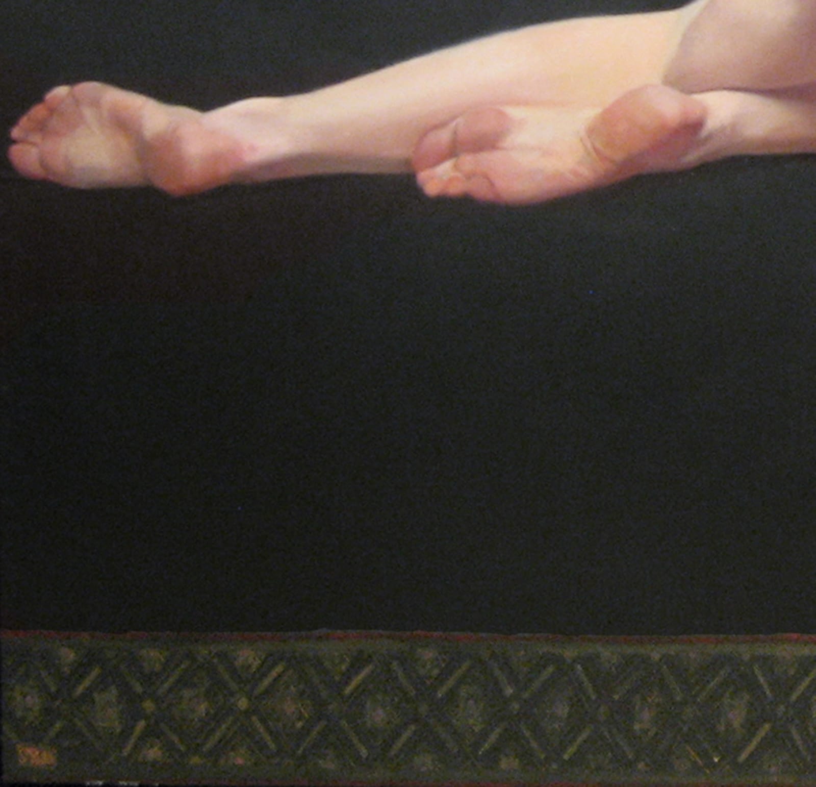 Oil painting of figure laying on side on panel