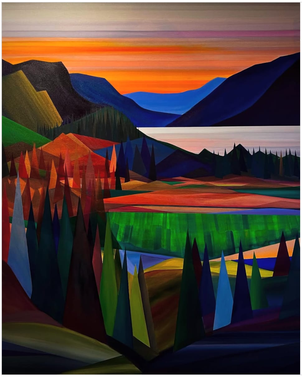 Geometric and colorful landscape painting