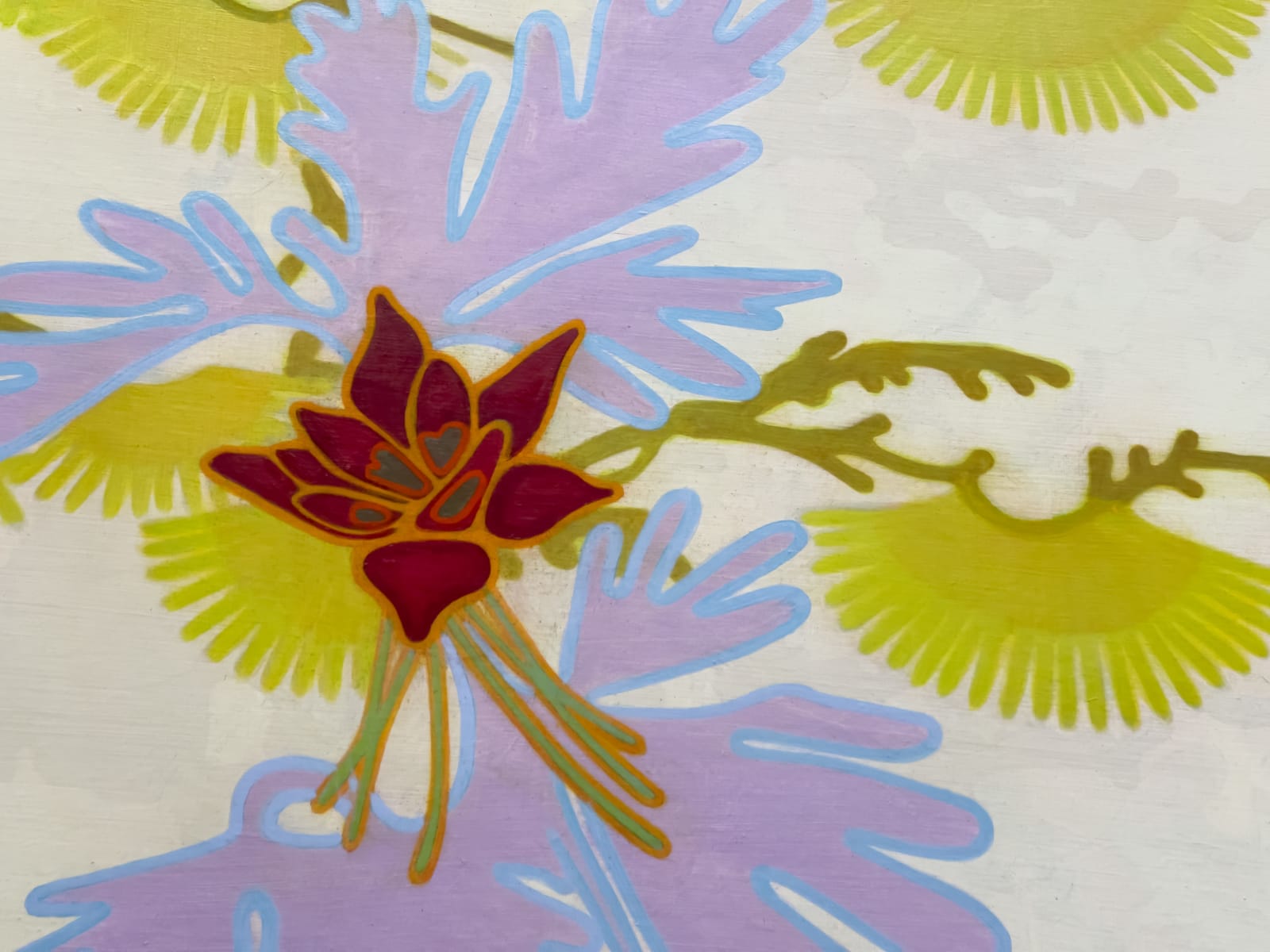 Abstract flower in green and purple and yellow tones