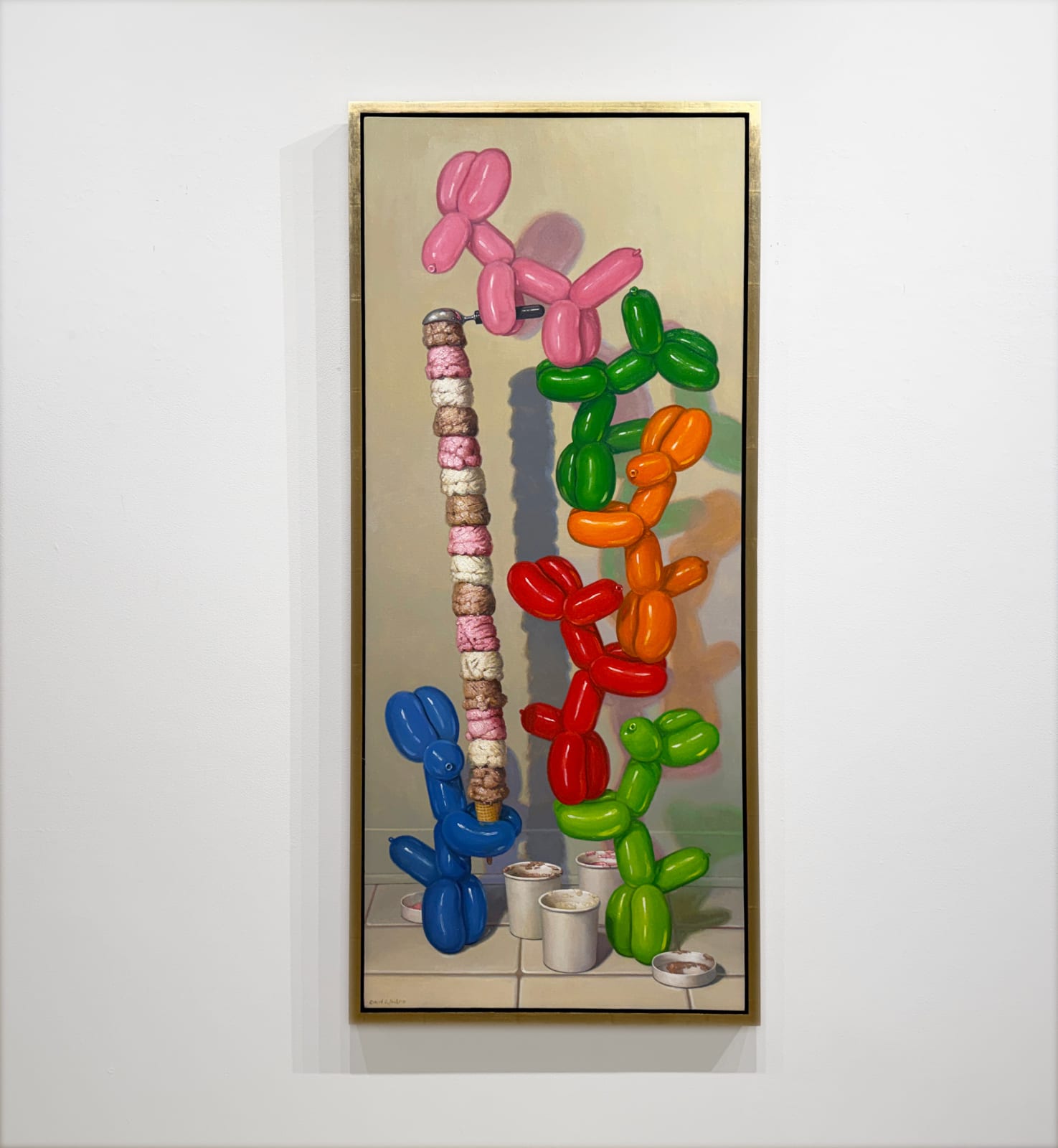 Painting of balloon dogs stacking ice cream scoops
