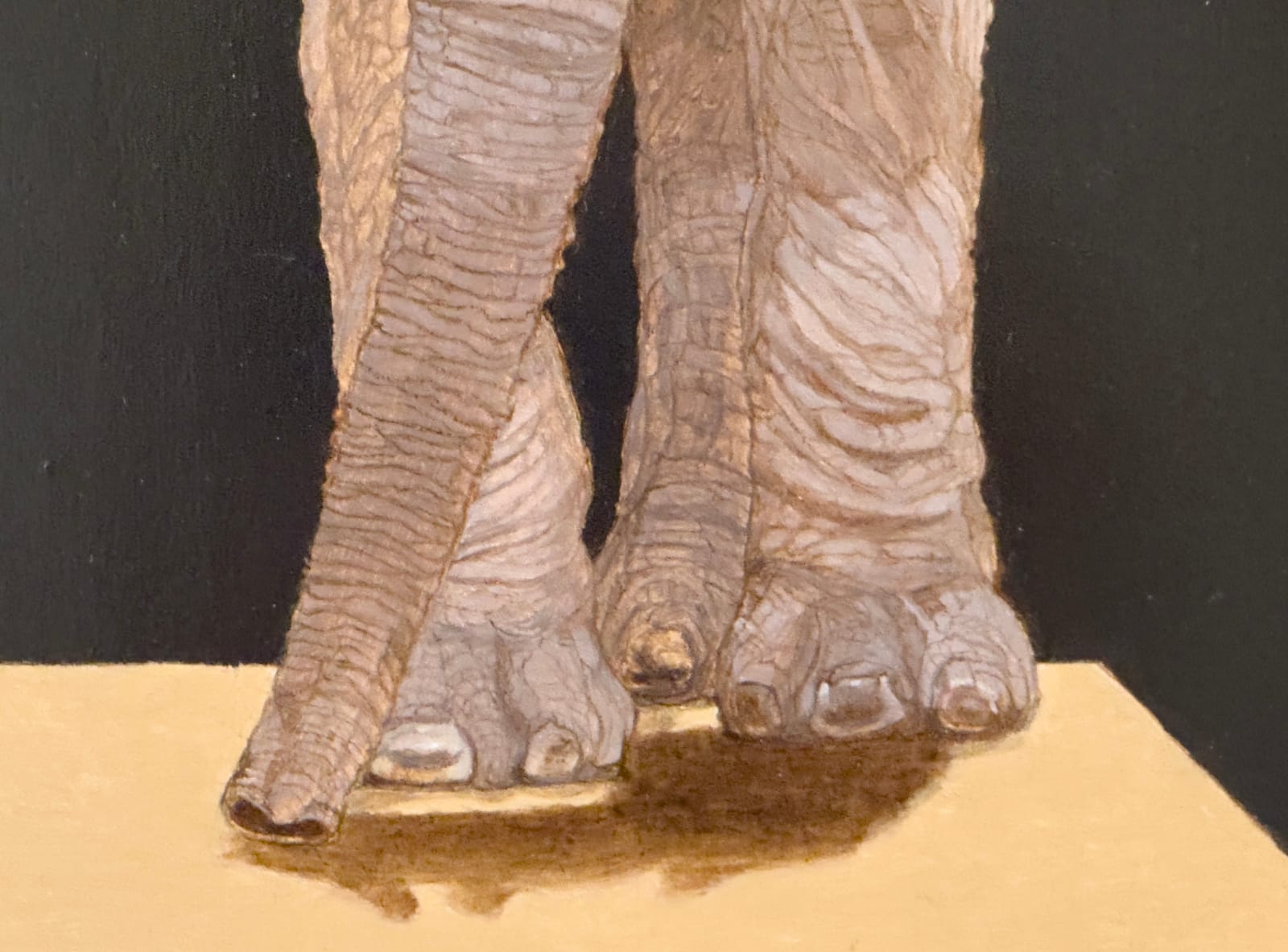 Painting of an elephant walking towards the viewer