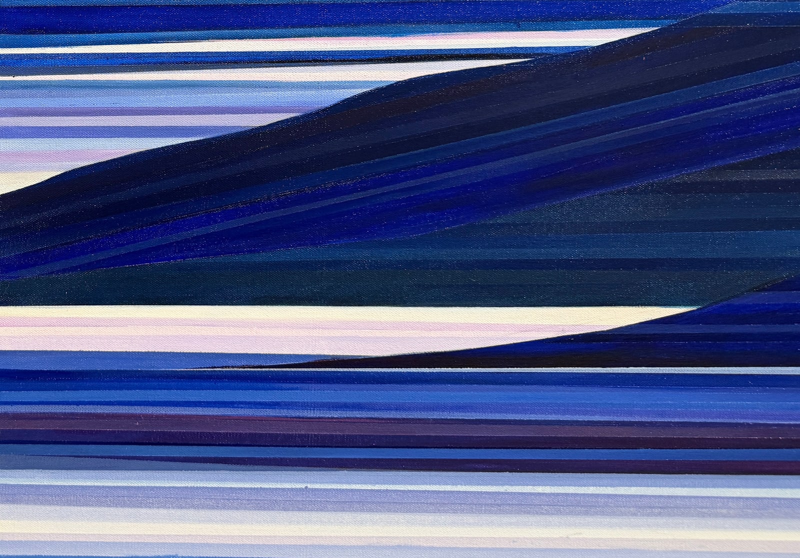 Painting of an abstracted landscape in blue