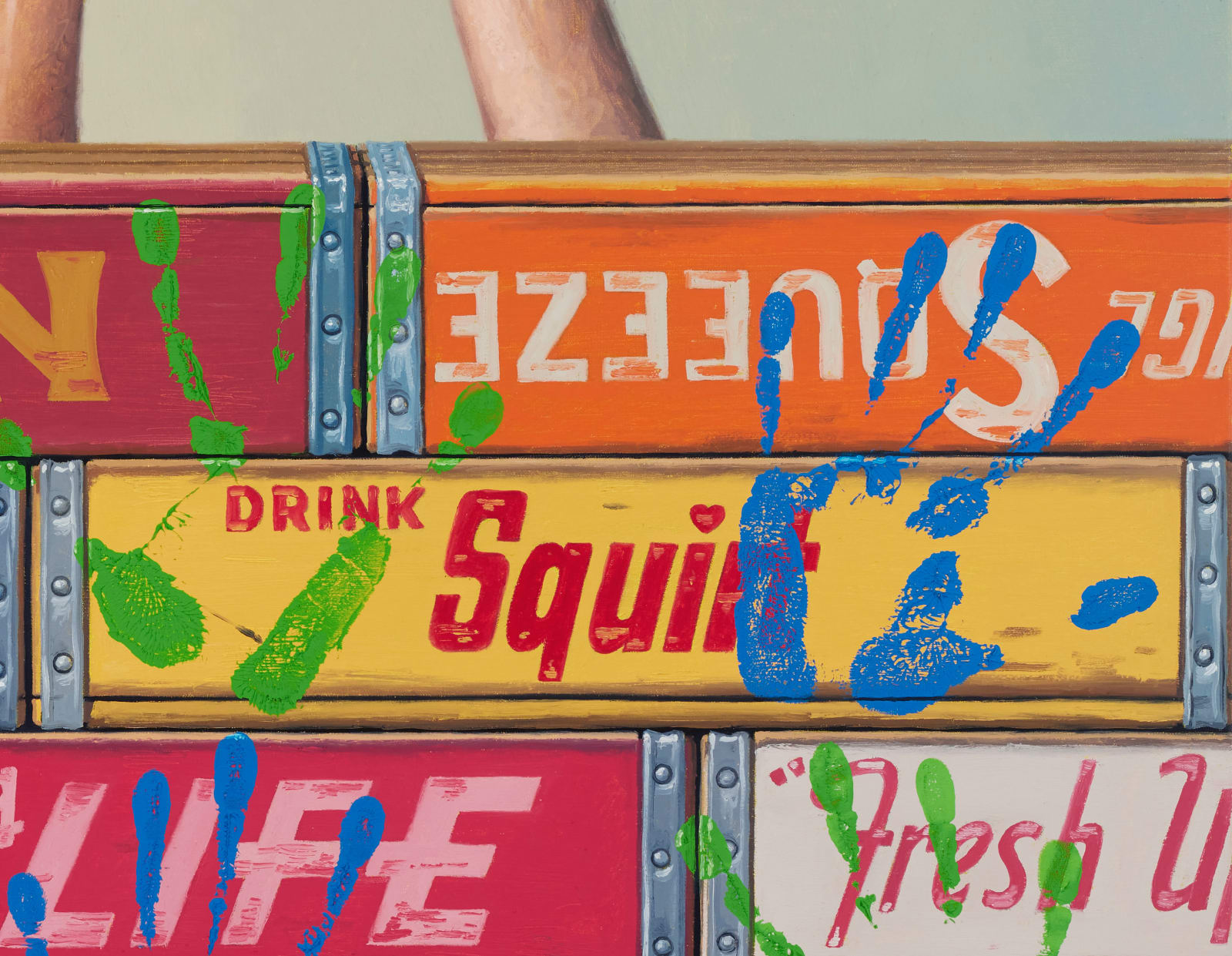 Detail of top of boxes with hand prints