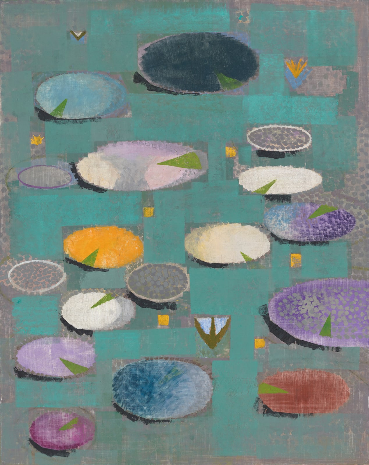 abstract painting of colorful lily pads