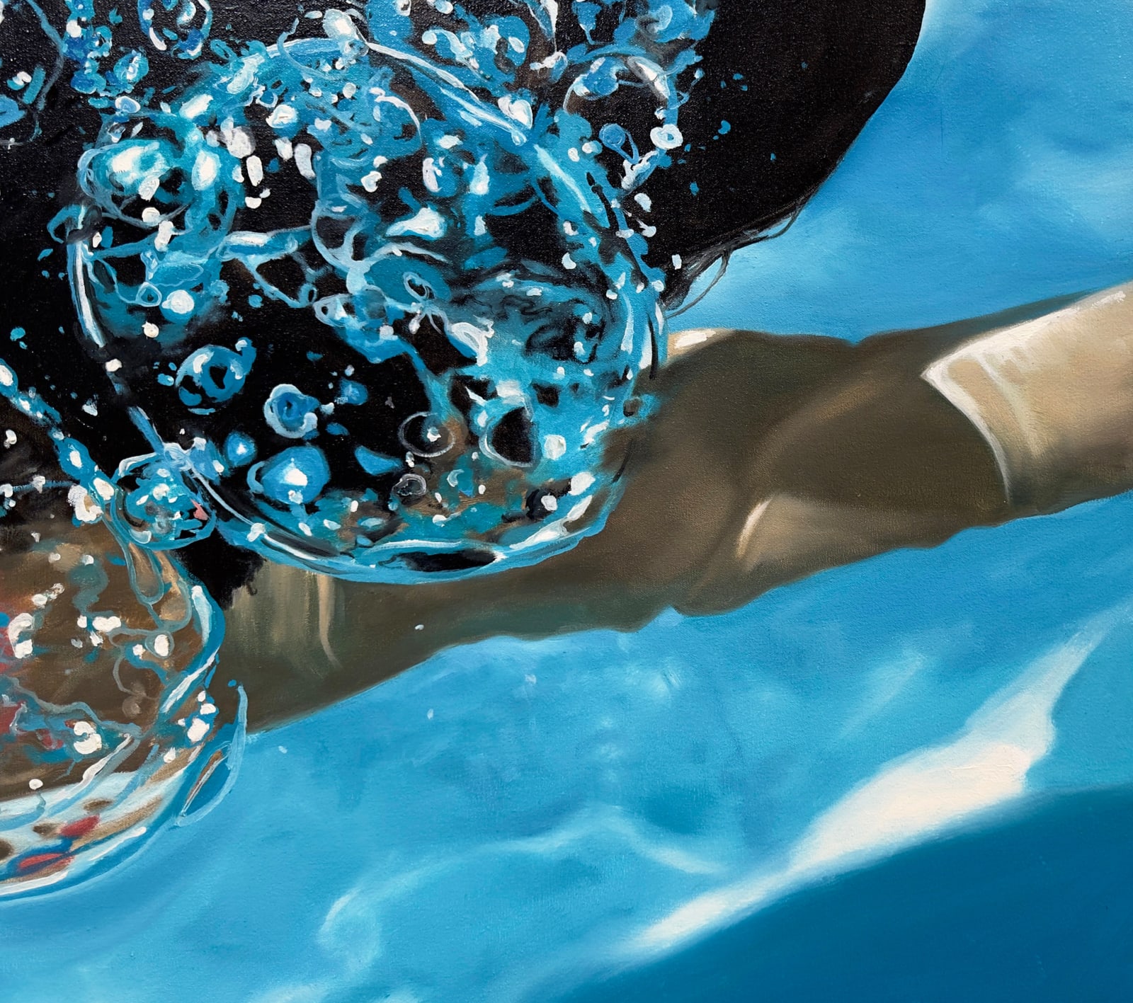 Painting of a woman swimming under water