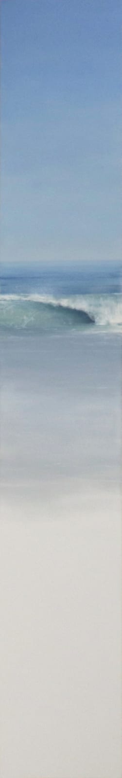 Long vertical oil painting of surf and shore on canvas