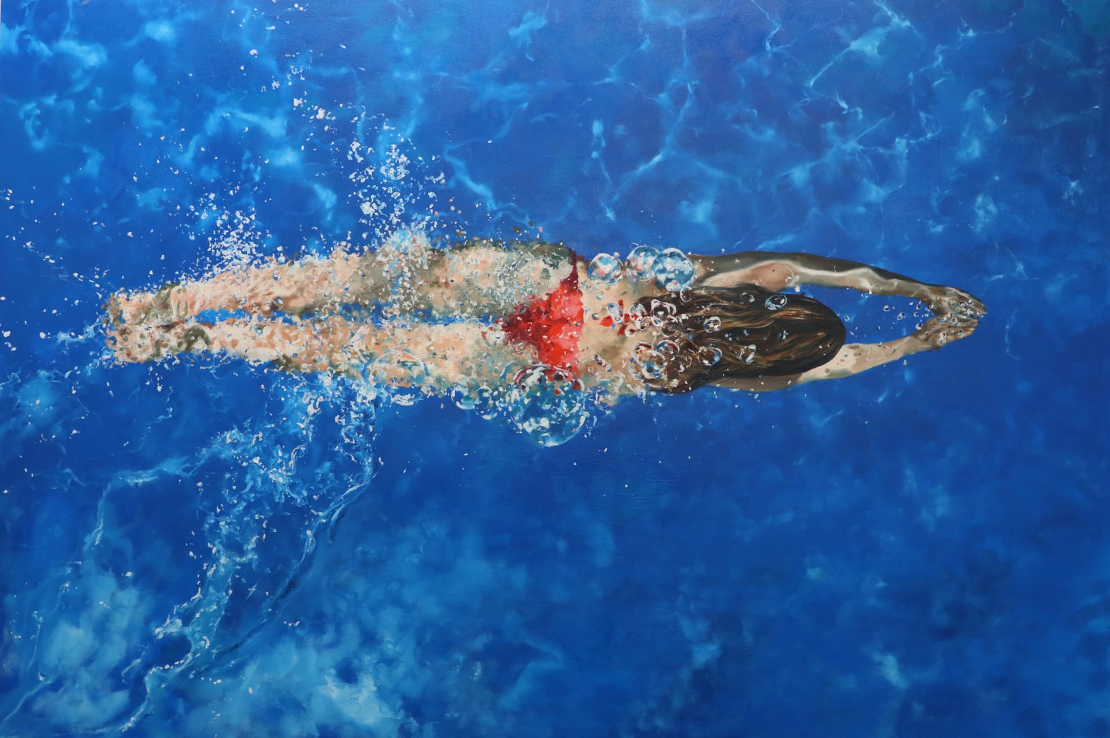 Painting of a woman swimming