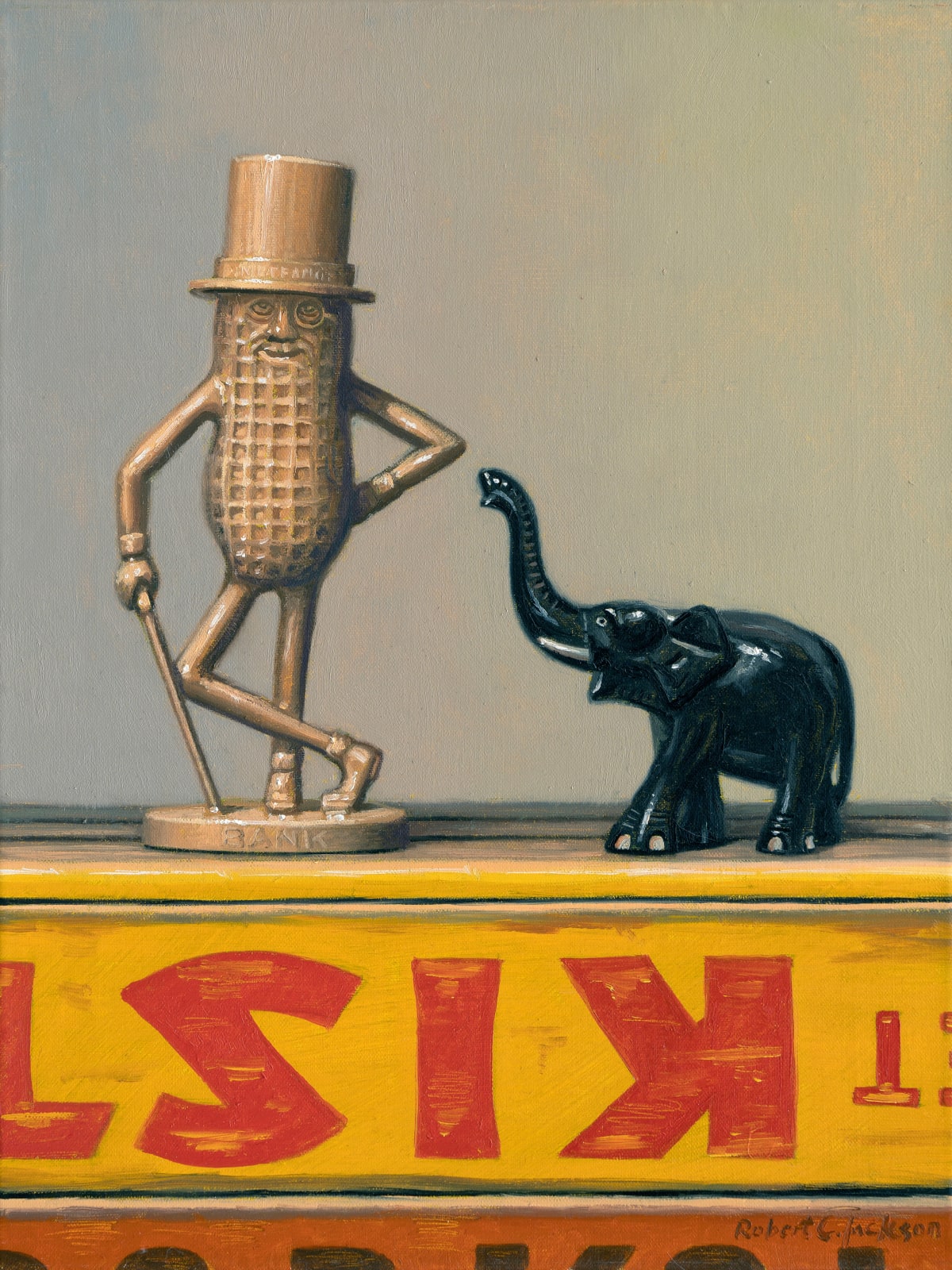 Painting of two toys on soda boxes