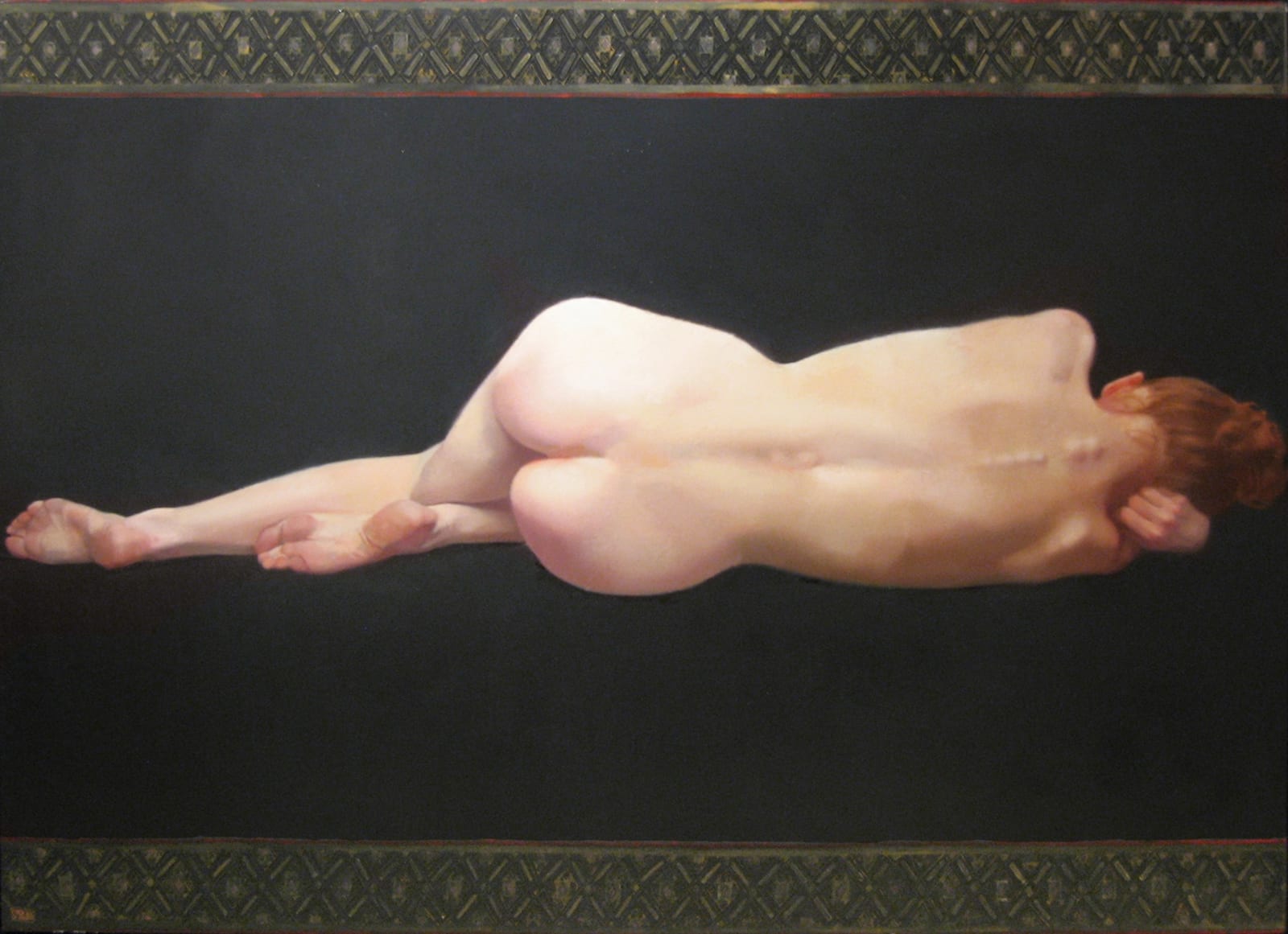 Oil painting of figure laying on side on panel