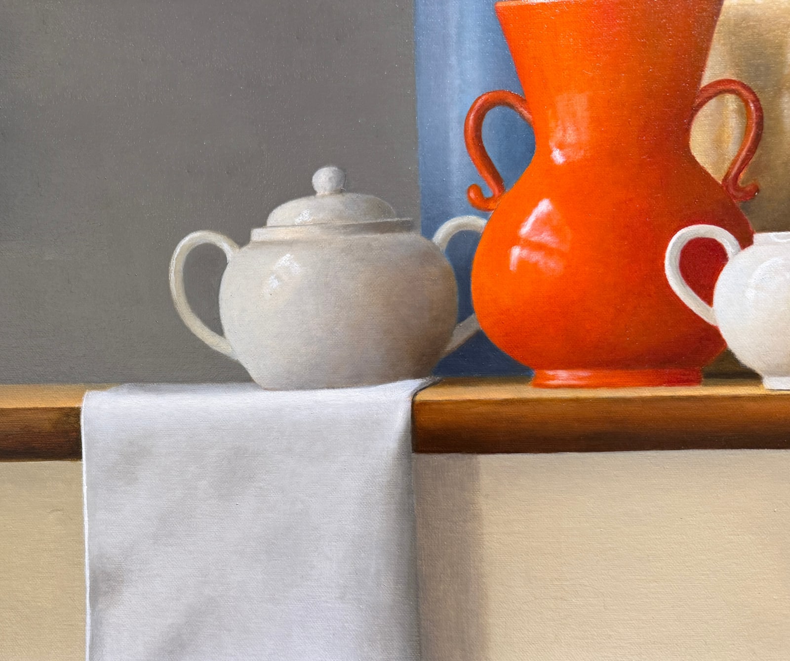 Painting of a still life with many handled vessels