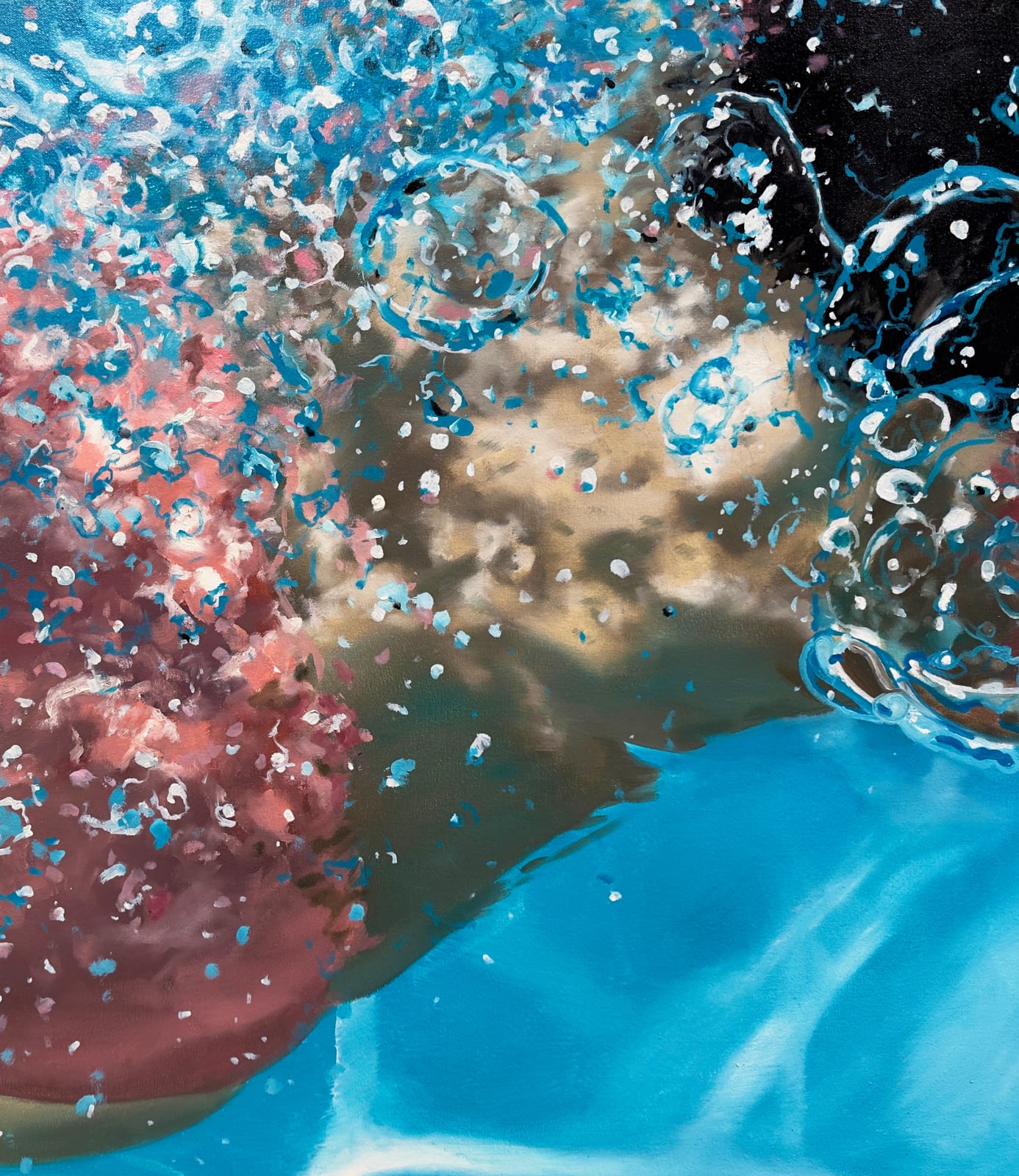 Painting of a woman swimming under water