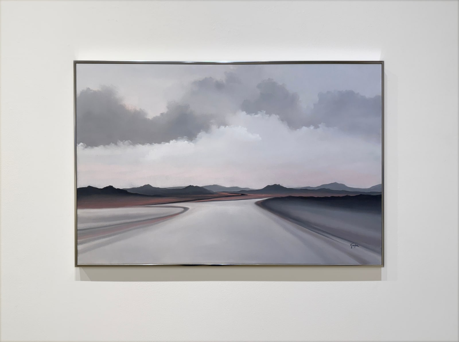 Landscape painting in gray and lavender tones