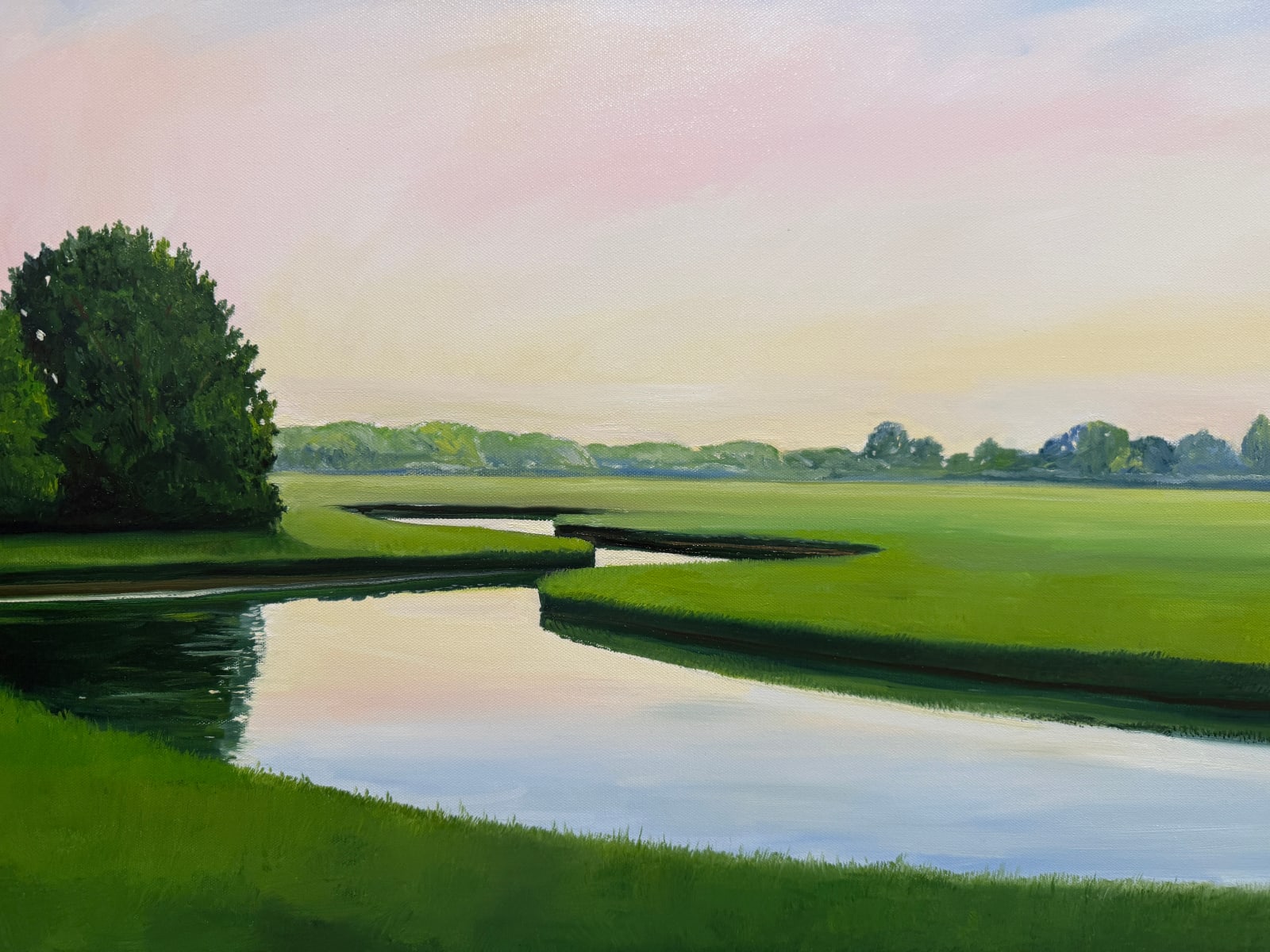Painting of a marsh at dusk