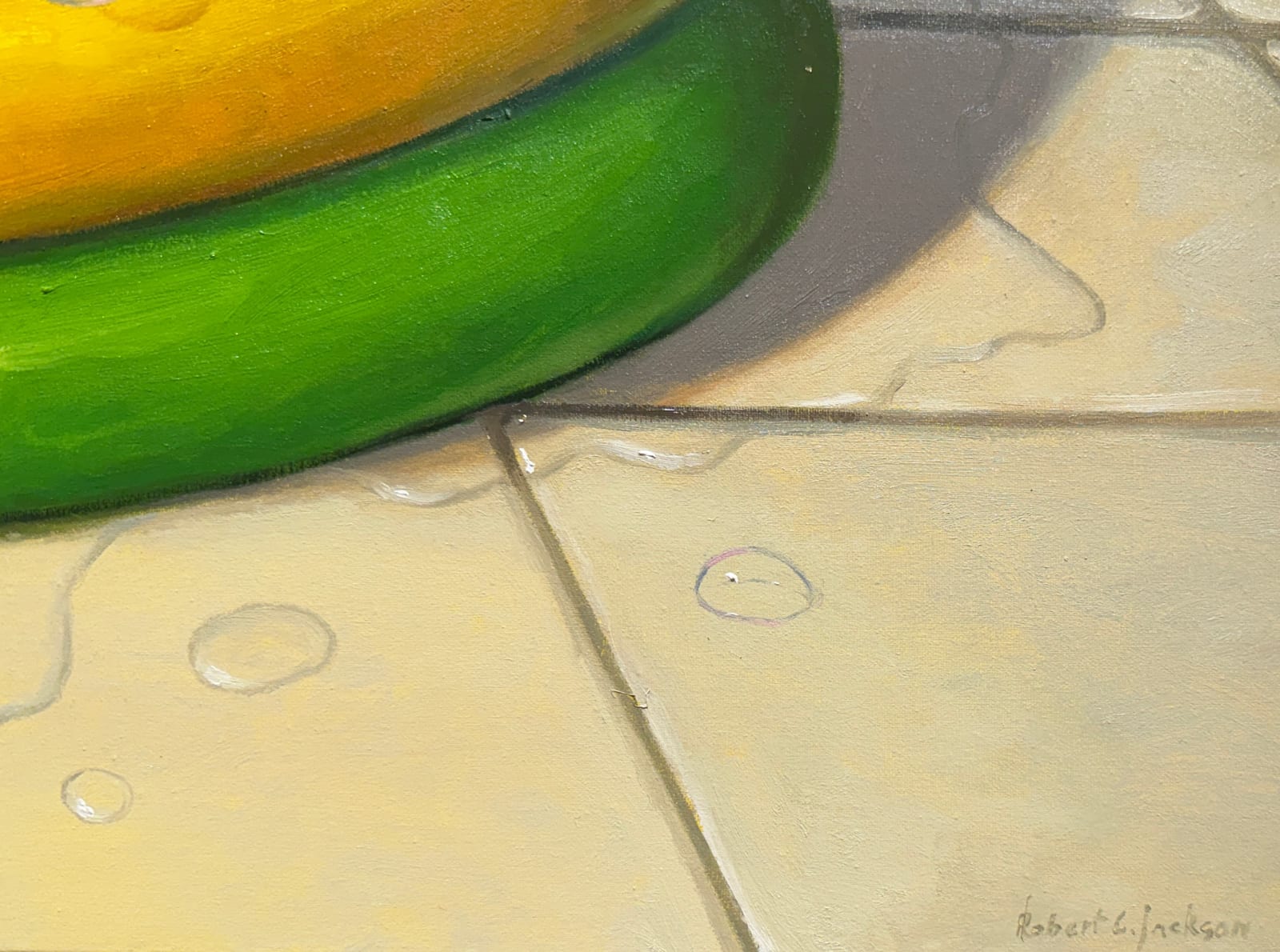 Painting of balloon dog taking a bath