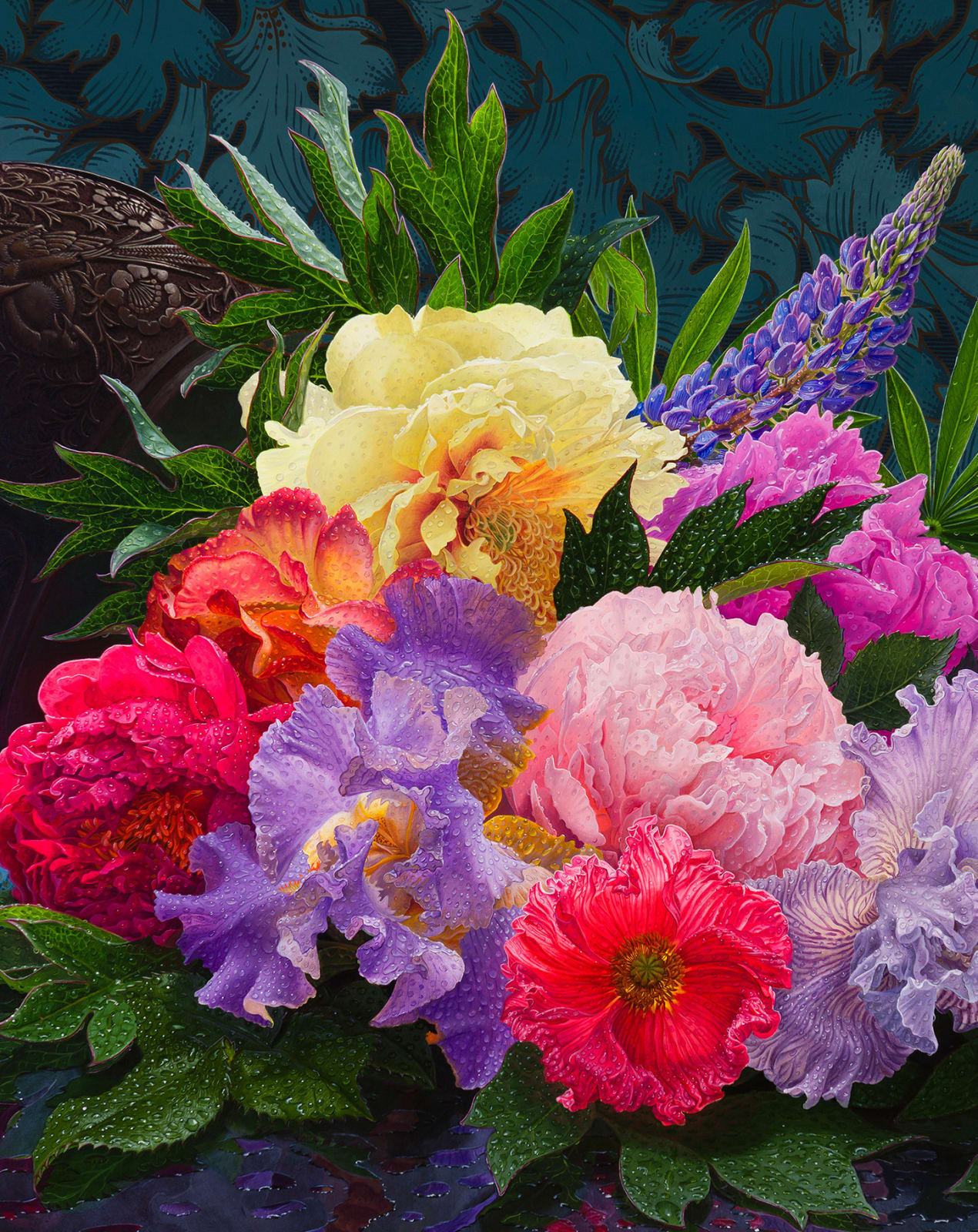 Painting of flowers spilling out of a vase