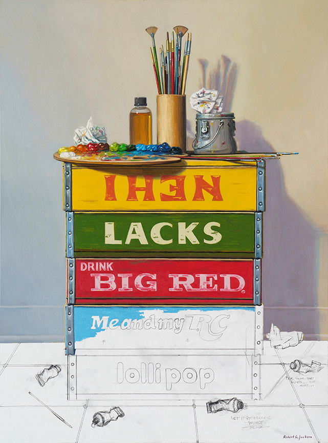 Painting of unfinished soda boxes