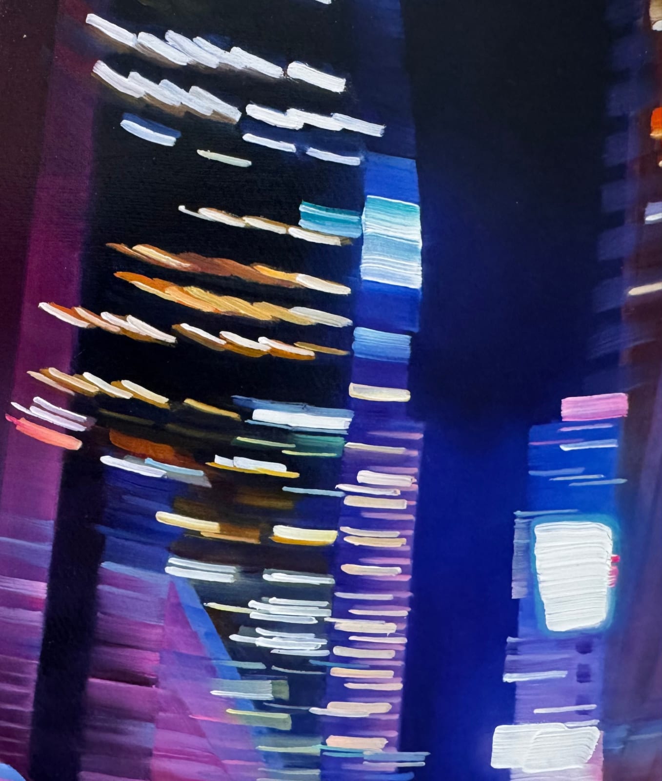 Cityscape painting with blurred lights