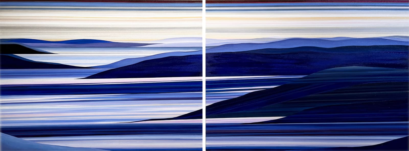 Painting of an abstracted landscape in blue