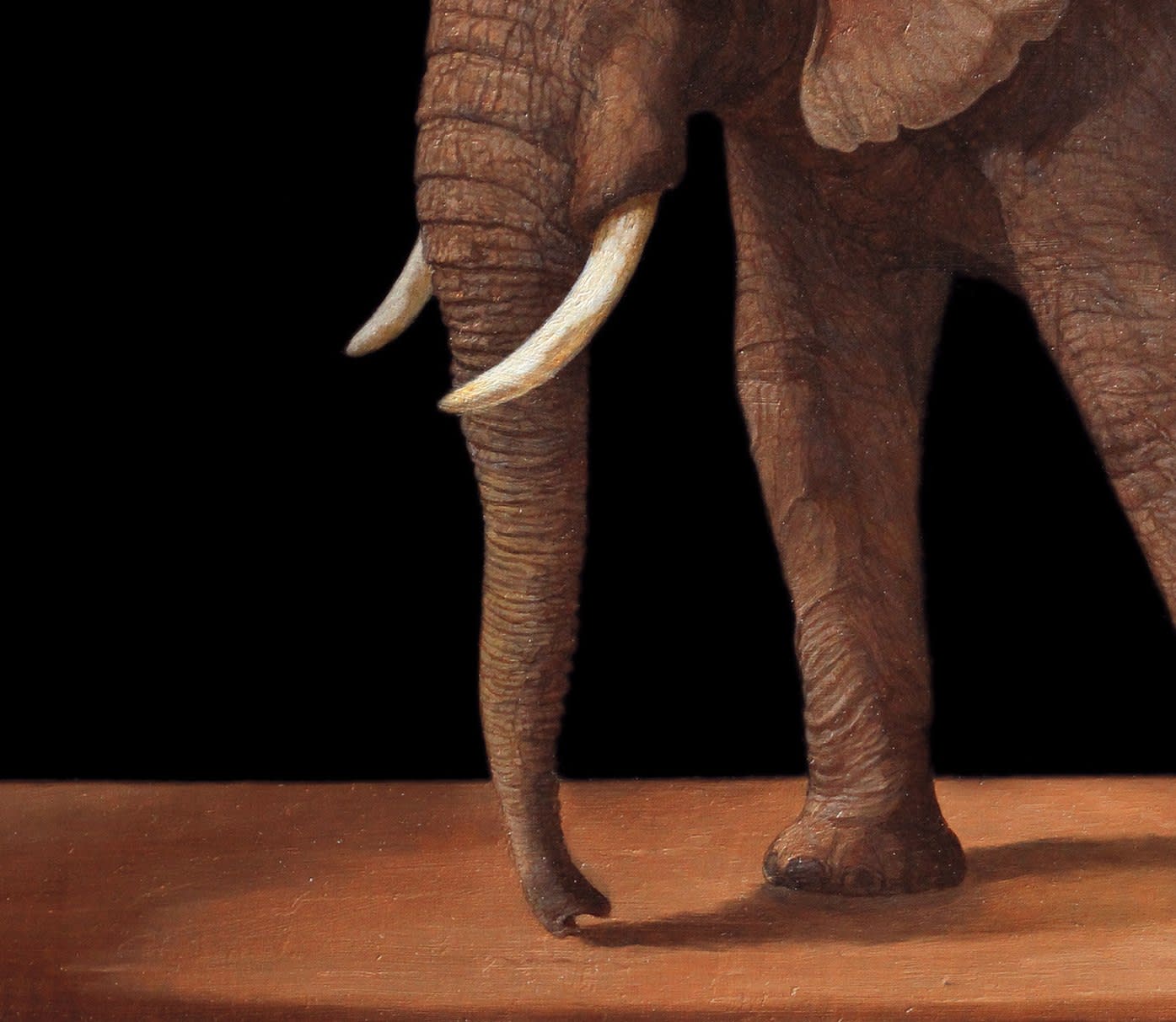 Oil painting of young African elephant isolated on panel