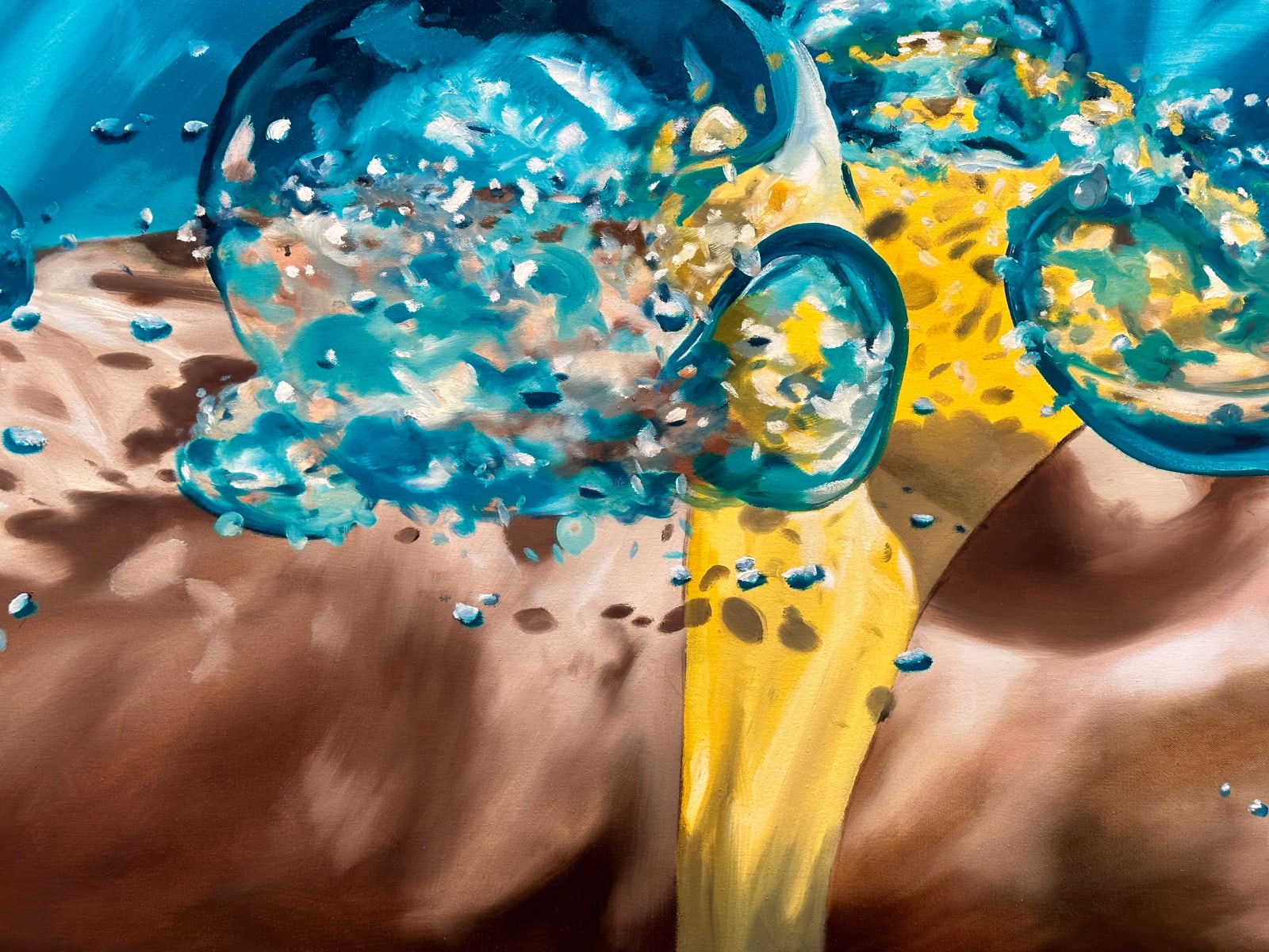 Torso of female swimmer in yellow bathing suit