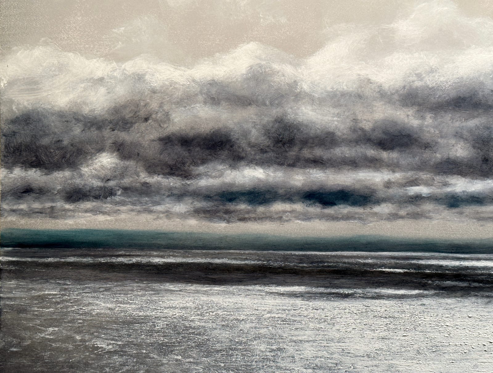 Painting of sun reflecting on an ocean