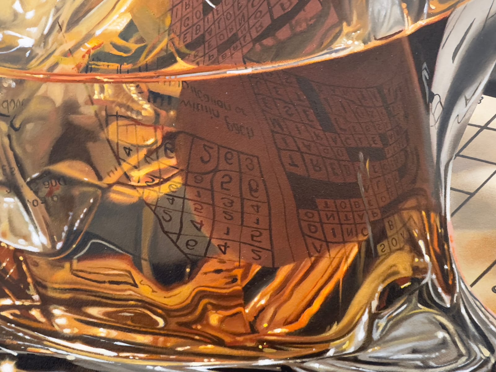 Painting of Manhattan in a glass with in-progress Crowssword Puzzles