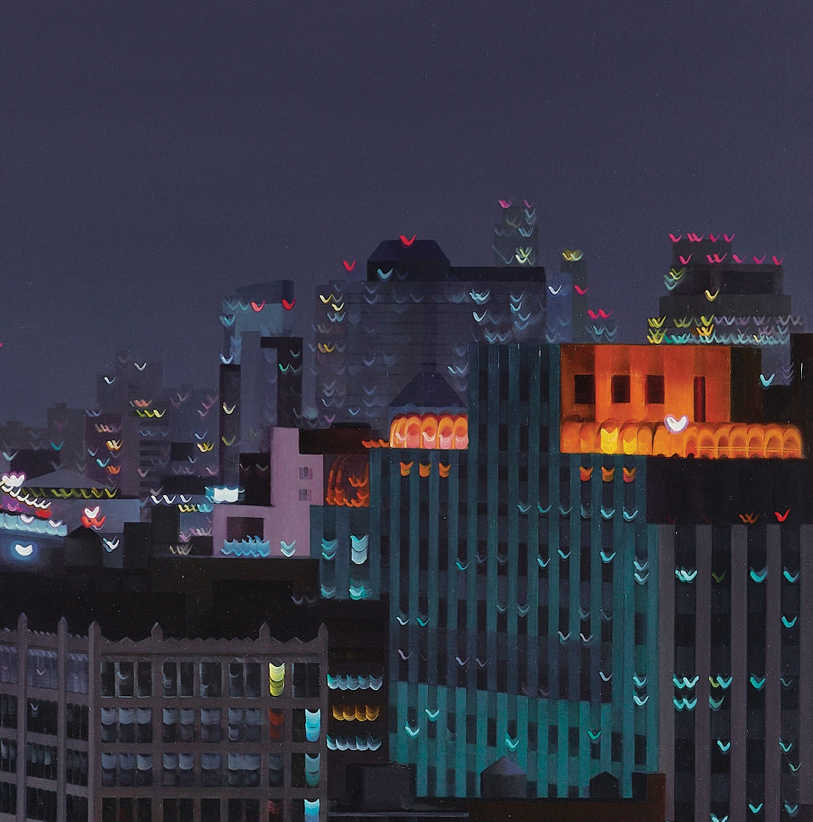 Oil painting of cityscape on canvas