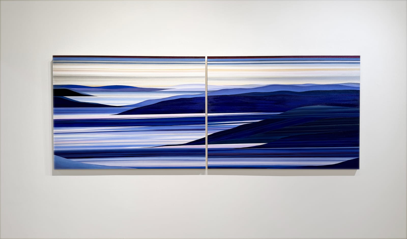 Painting of an abstracted landscape in blue