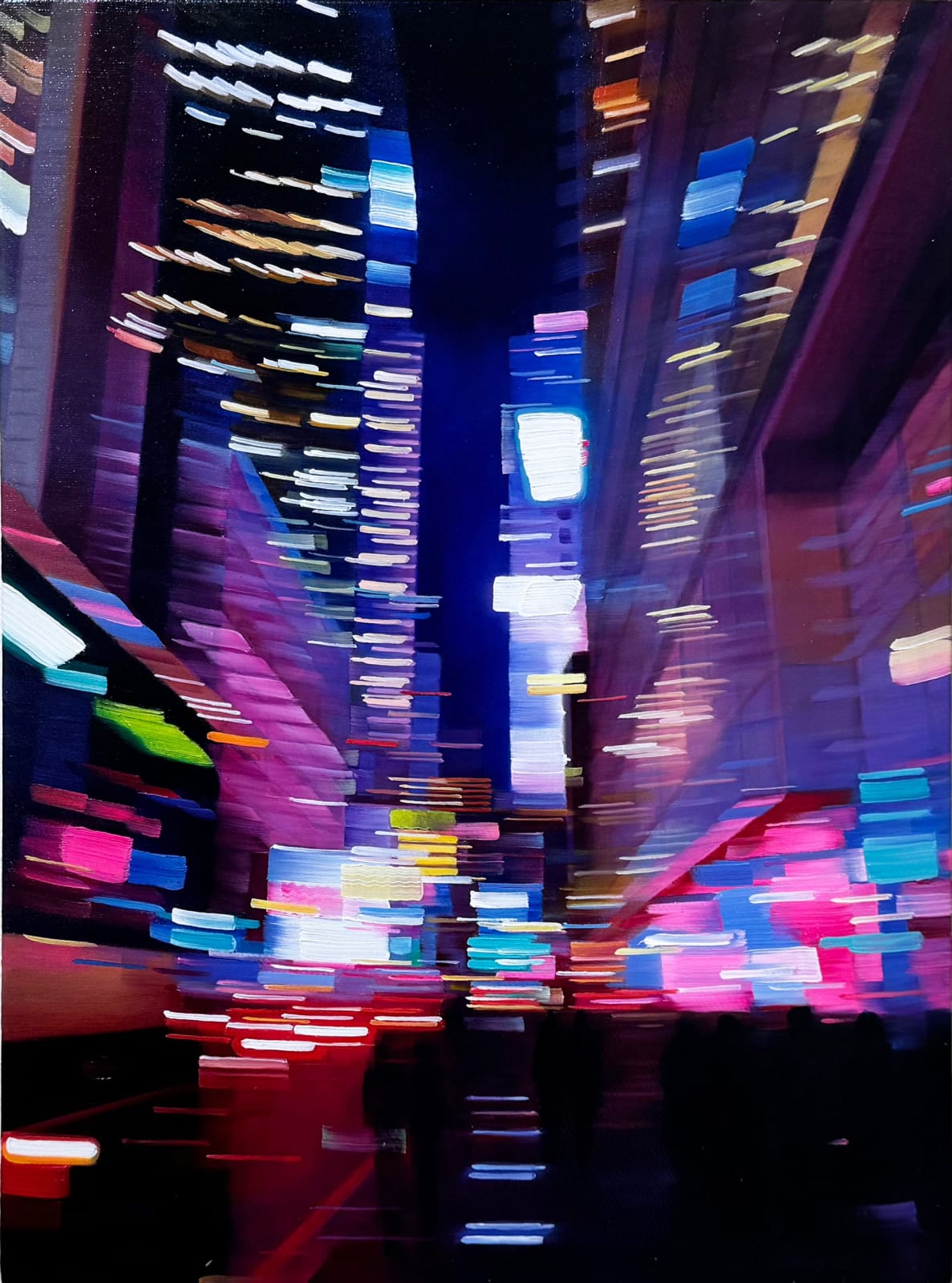 Cityscape painting with blurred lights