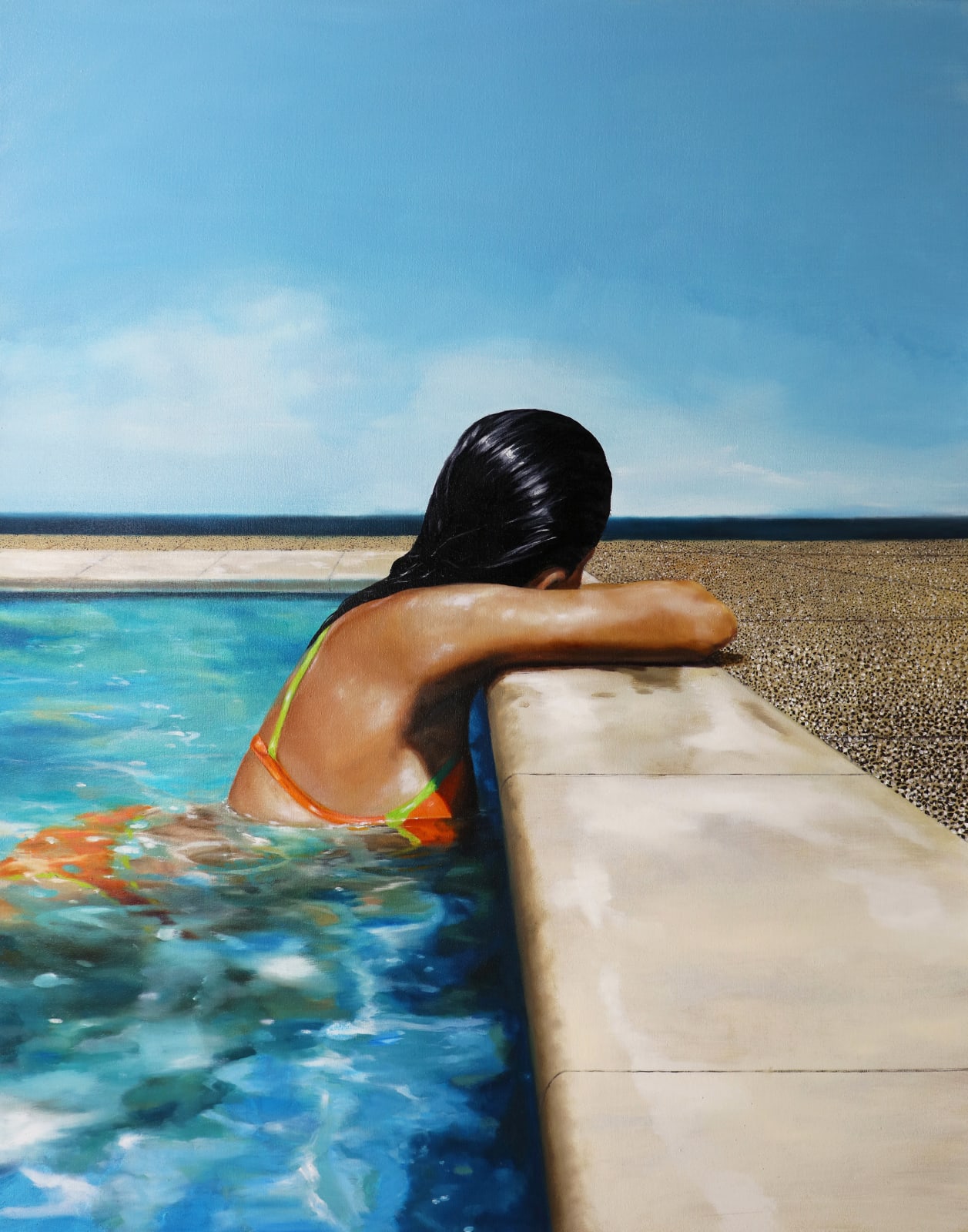 Painting of woman in a pool