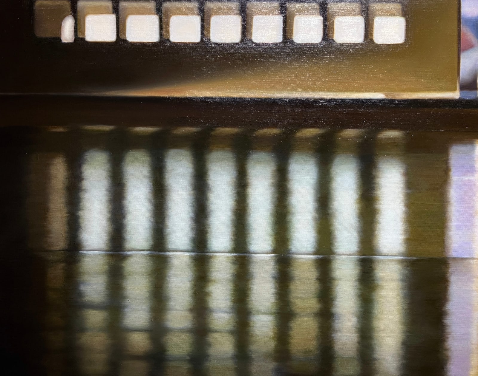 Painting of a light dappled floor and door