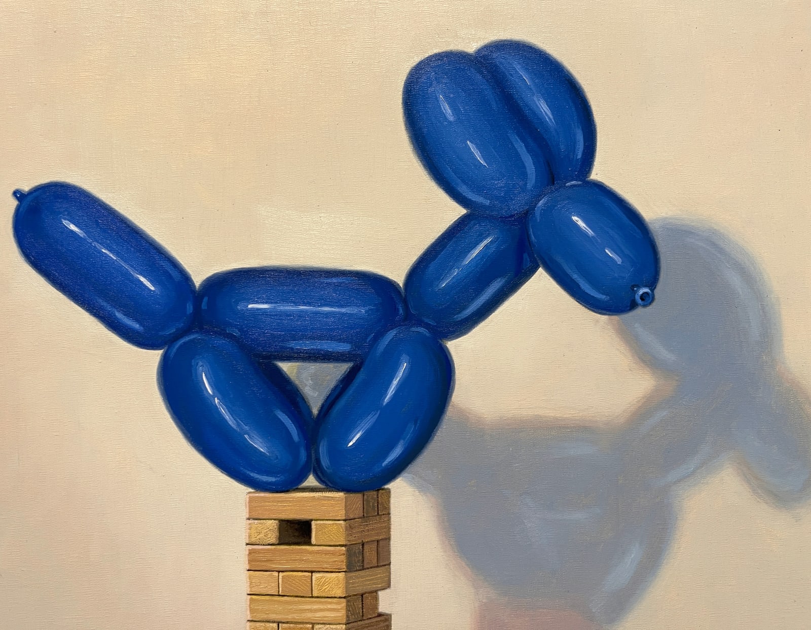Painting of three balloon dogs playing a game