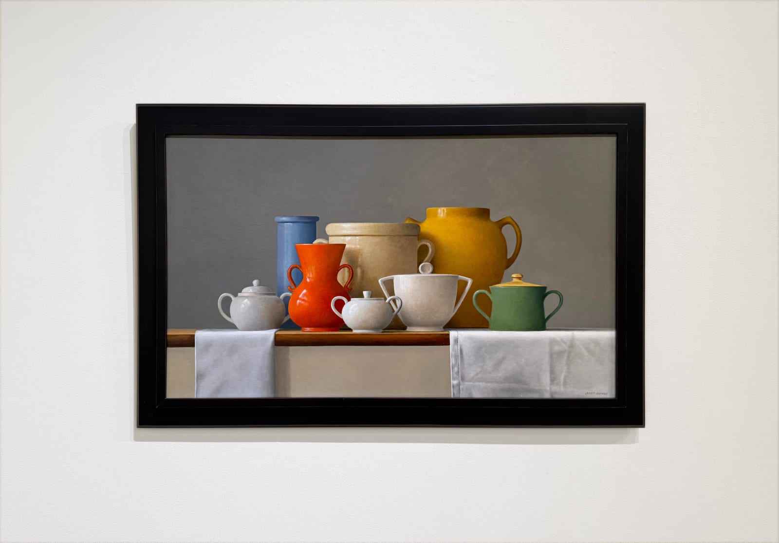 Painting of a still life with many handled vessels