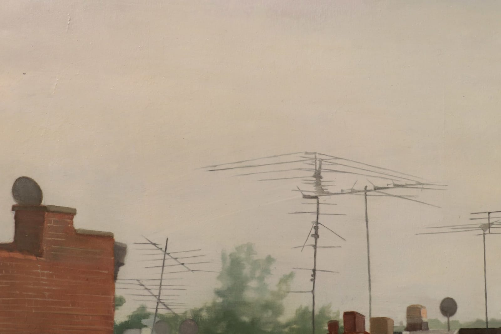 Oil painting of view from Brooklyn roof on panel