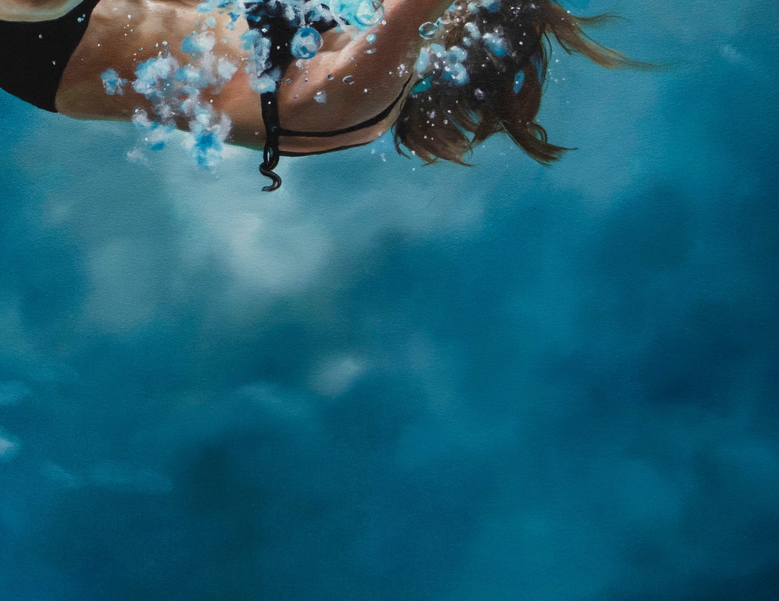 Female sinking away from surface on canvas