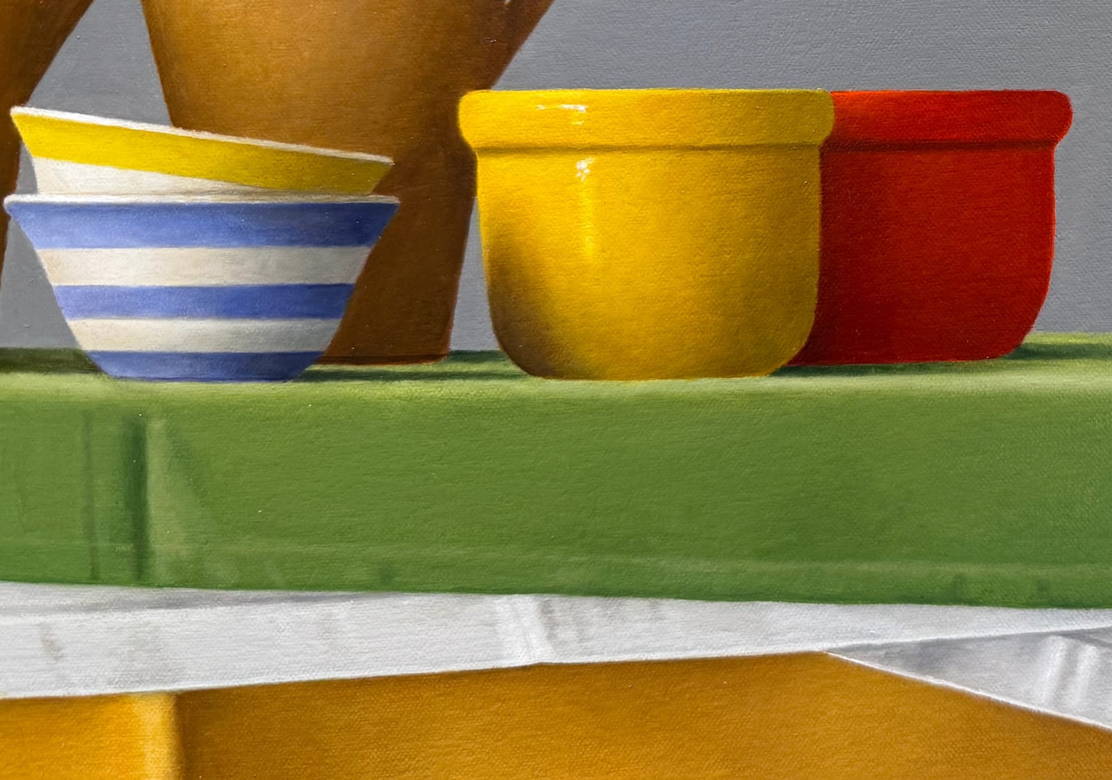 Still life painting with vessels and oranges