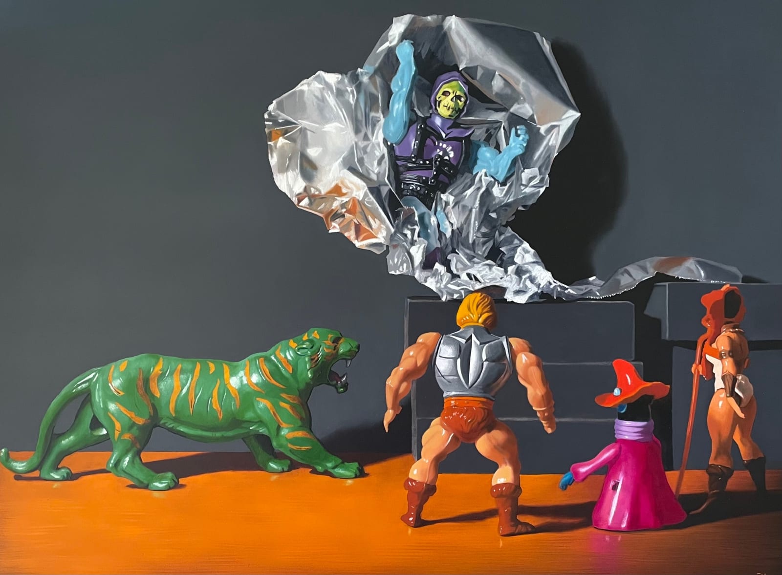 Still life painting with toy figurines