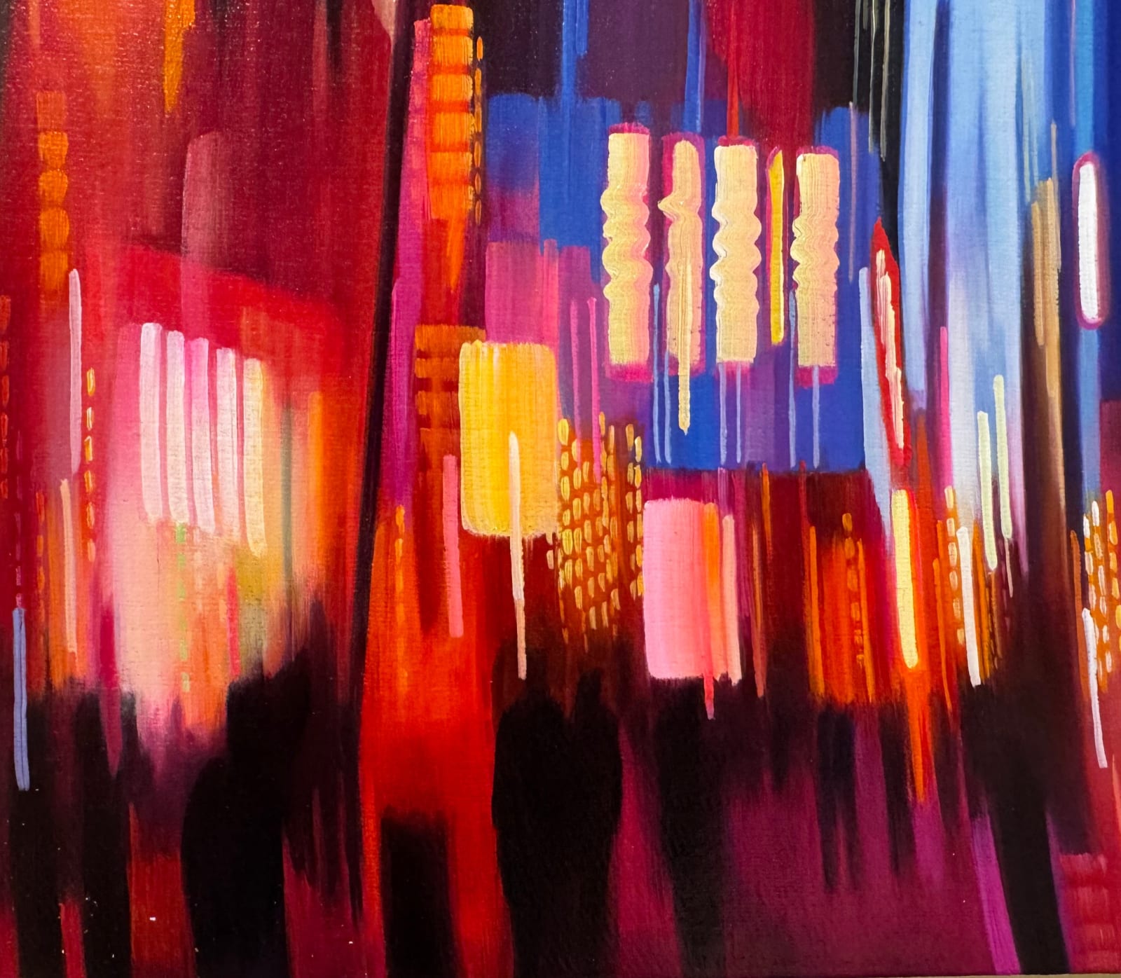 Cityscape painting with blurred lights