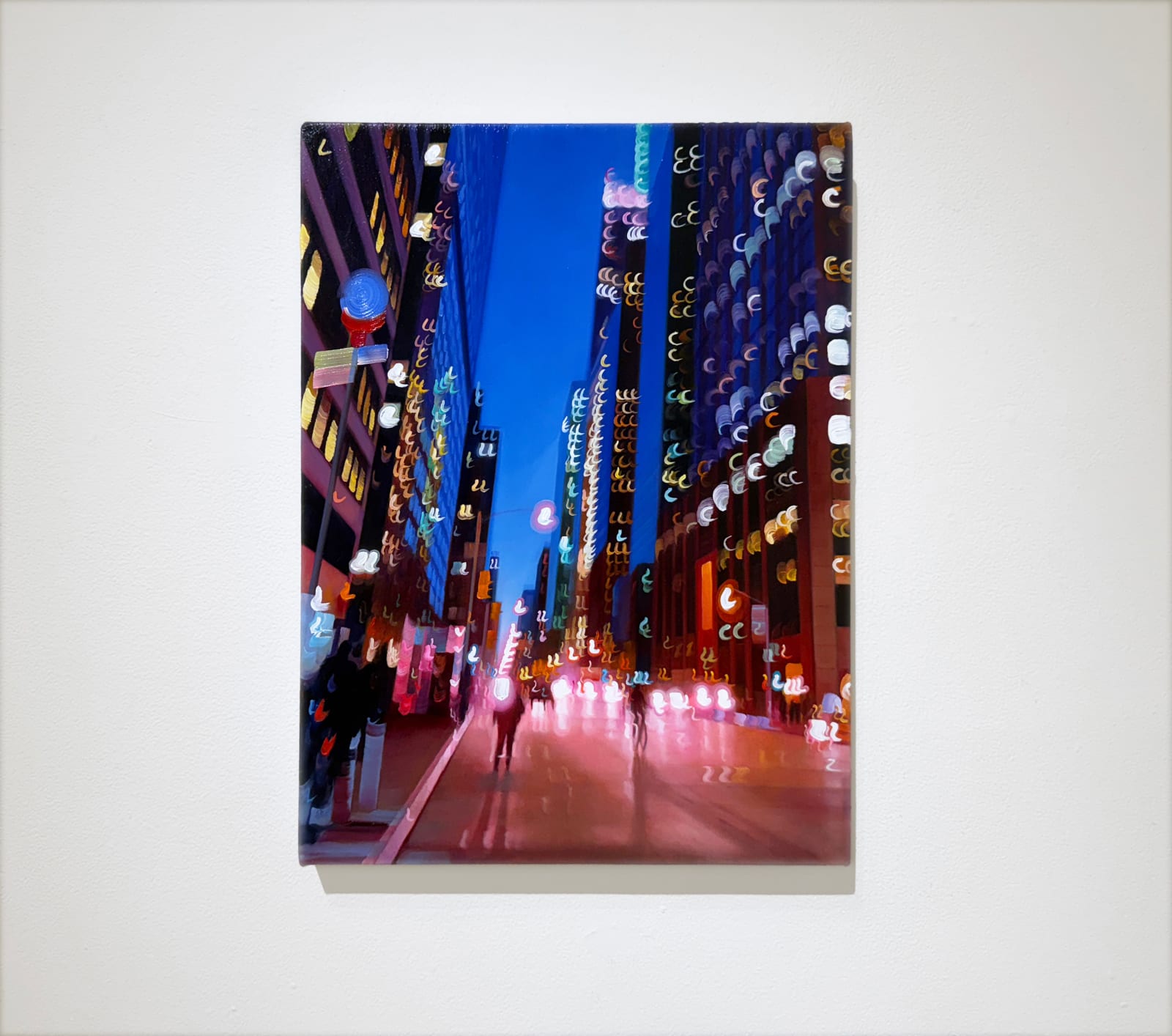 Cityscape painting with blurred lights